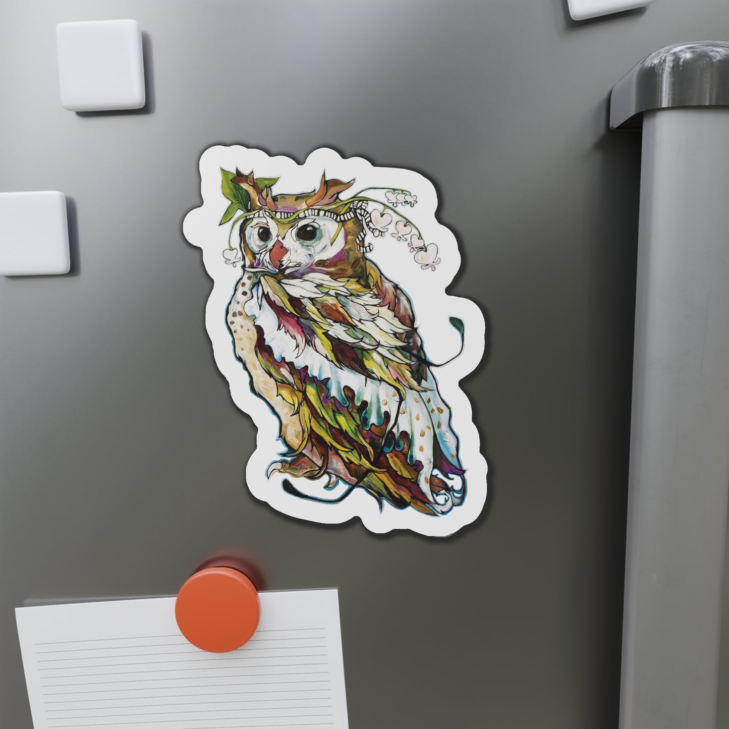 "Bleeding Hearts Owl" Die-Cut Magnet by Zabrina Fine Art