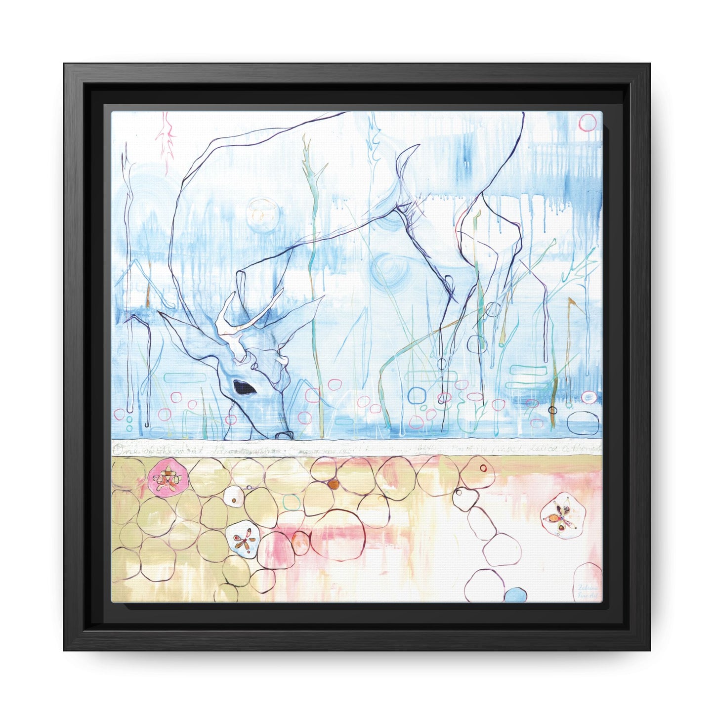 "One Antler Deer" Framed Canvas Fine Art Reproduction by Zabrina Fine Art