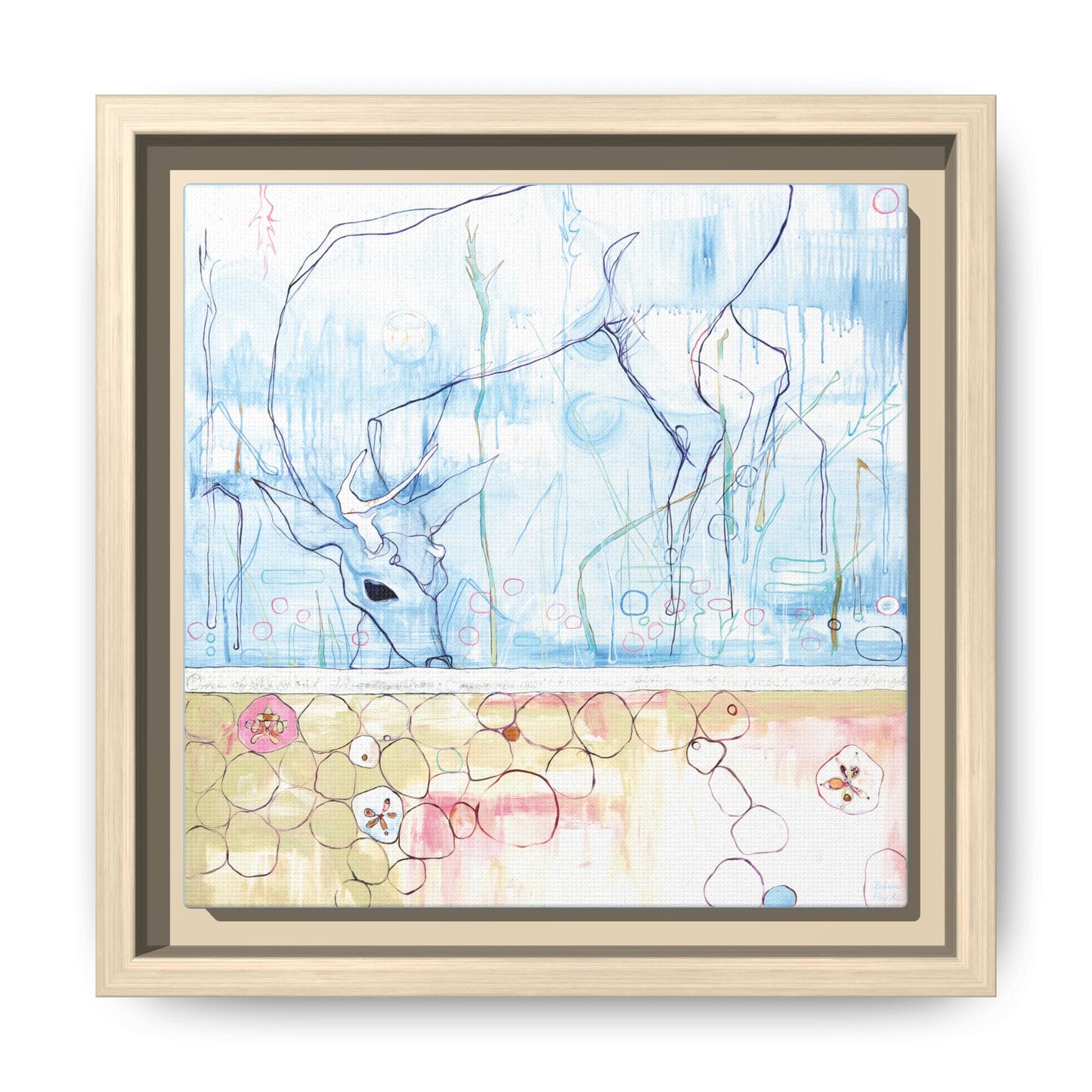 "One Antler Deer" Framed Canvas Fine Art Reproduction by Zabrina Fine Art