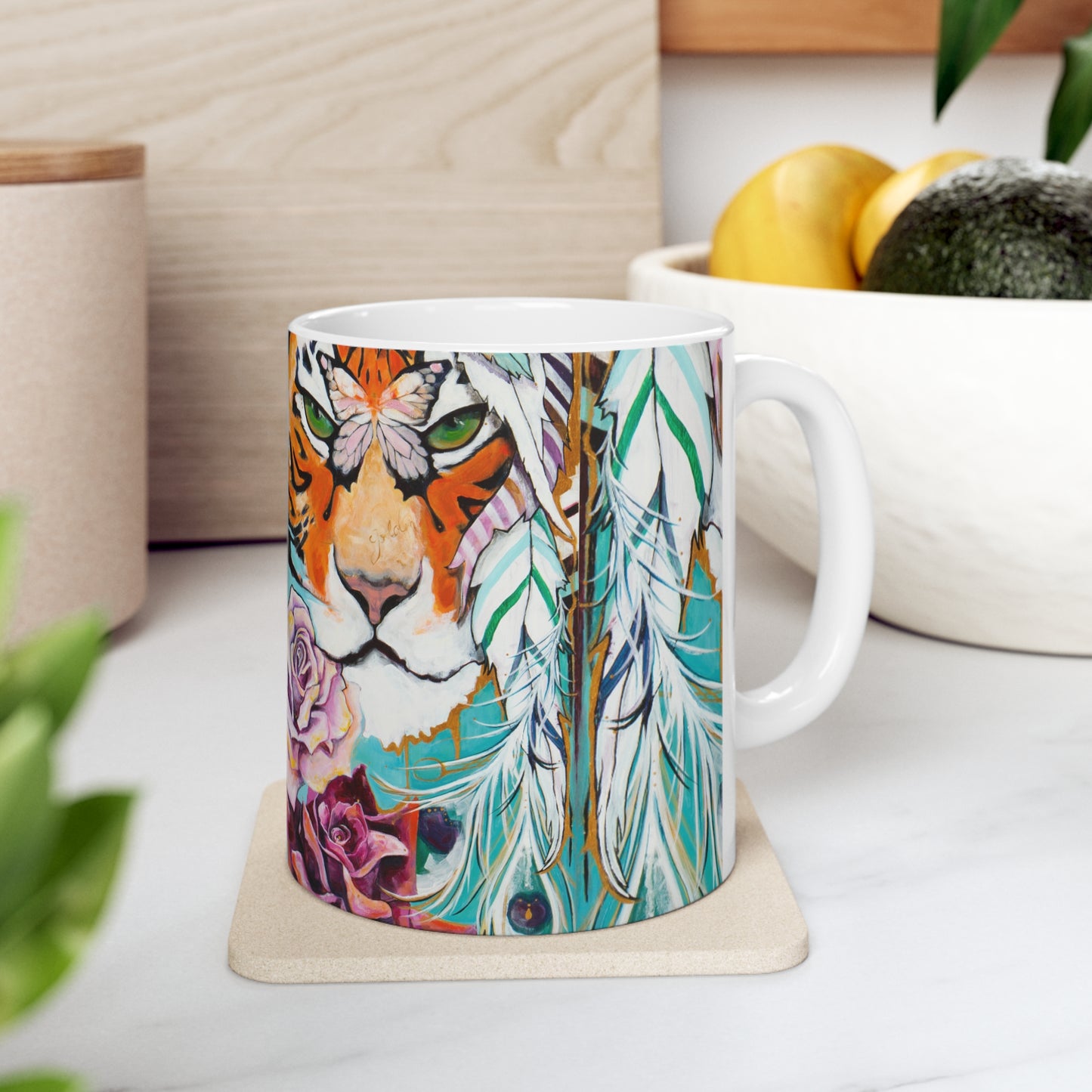 "Tiger Rose" Ceramic Mug by Zabrina Fine Art