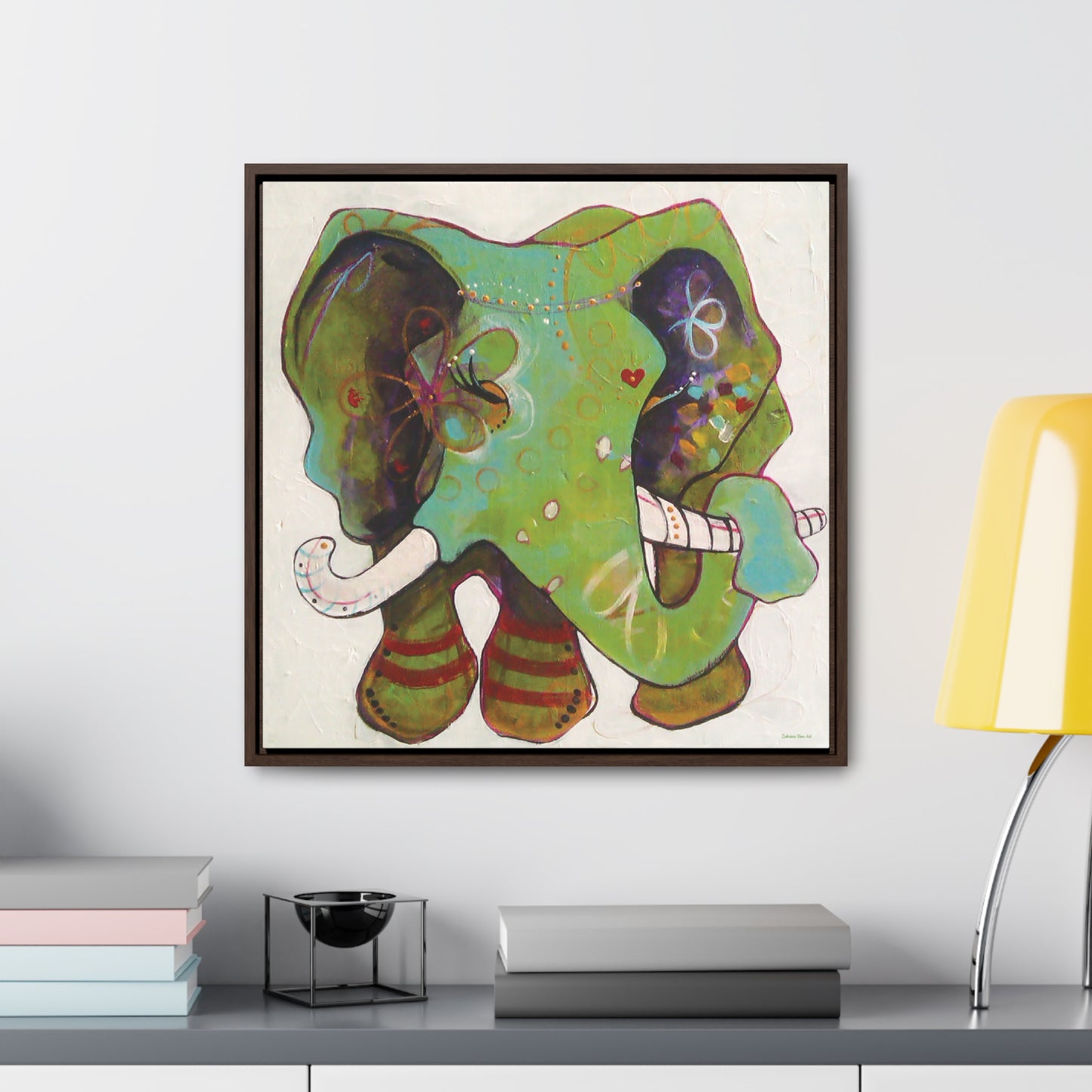 "Green Elephant" Framed Canvas Fine Art Reproduction by Zabrina Fine Art