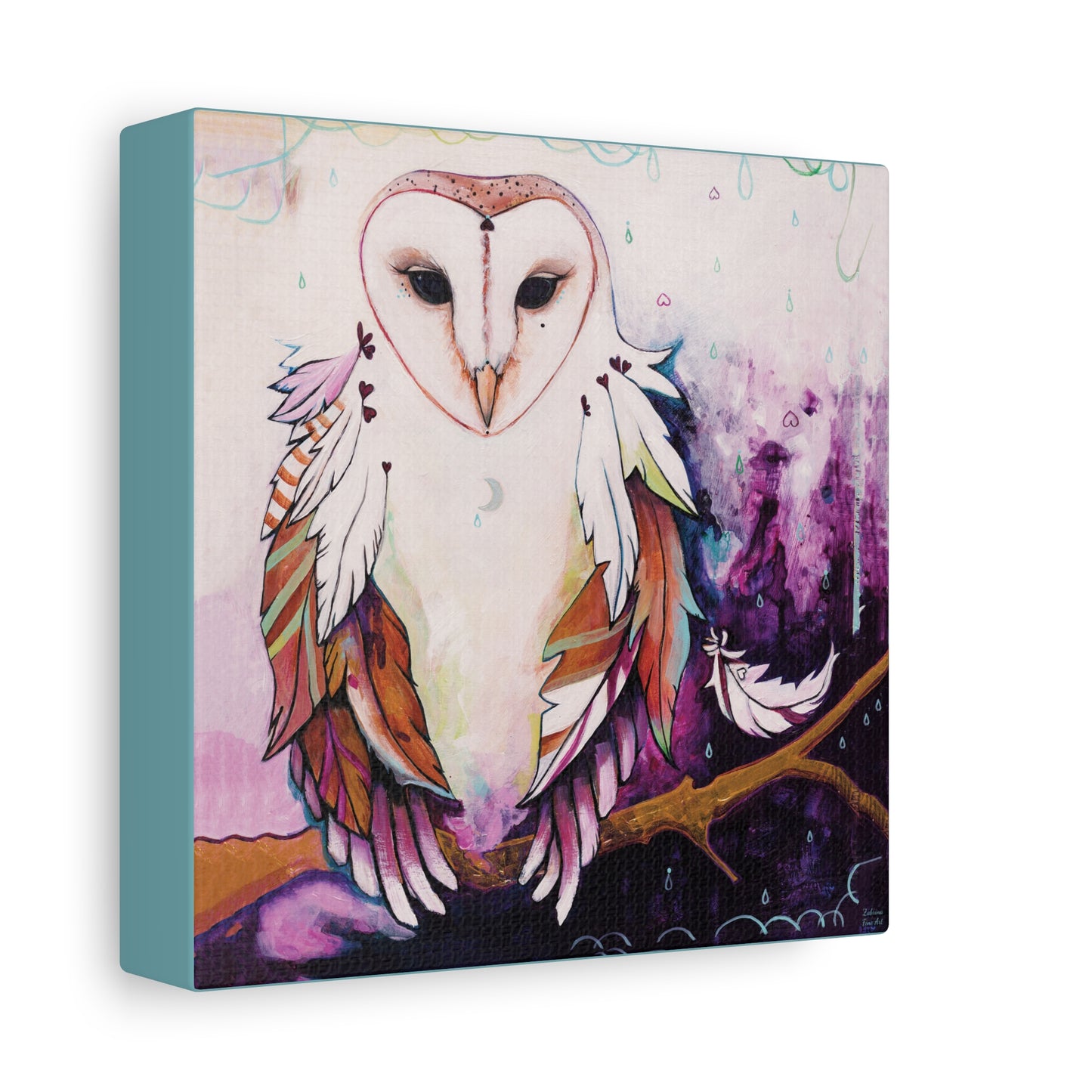 "Rainy Day Owl" Unframed Canvas Neptune Blue Edge Reproduction by Zabrina Fine Art