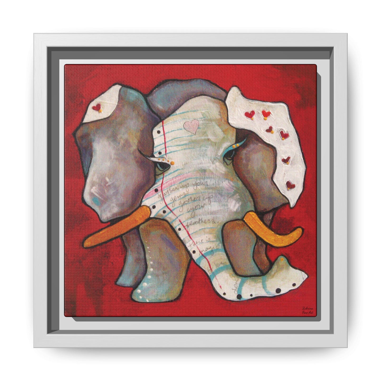 "Red Heart Elephant" Framed Canvas Fine Art Reproduction by Zabrina Fine Art