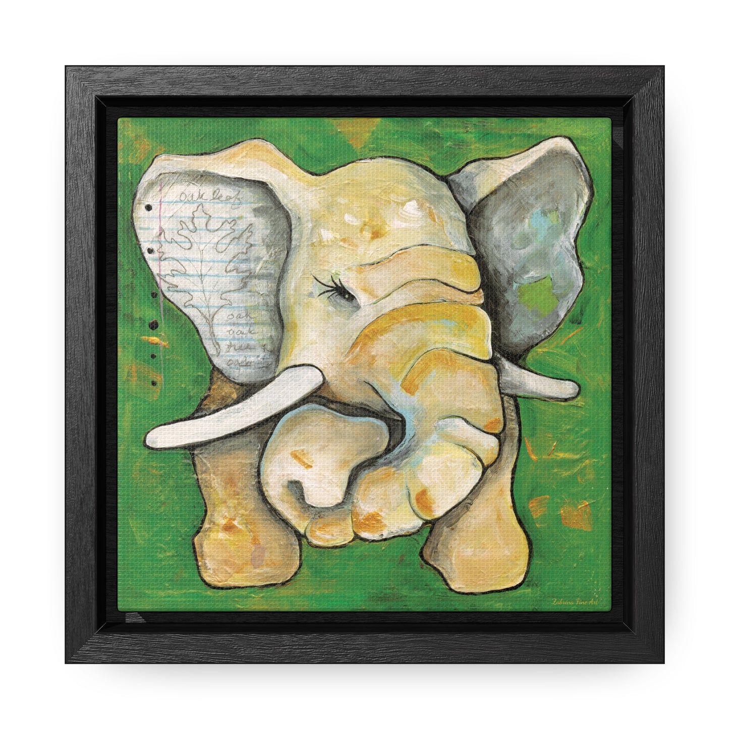 "Oak Leaf Elephant" Framed Canvas Fine Art Reproduction by Zabrina Fine Art