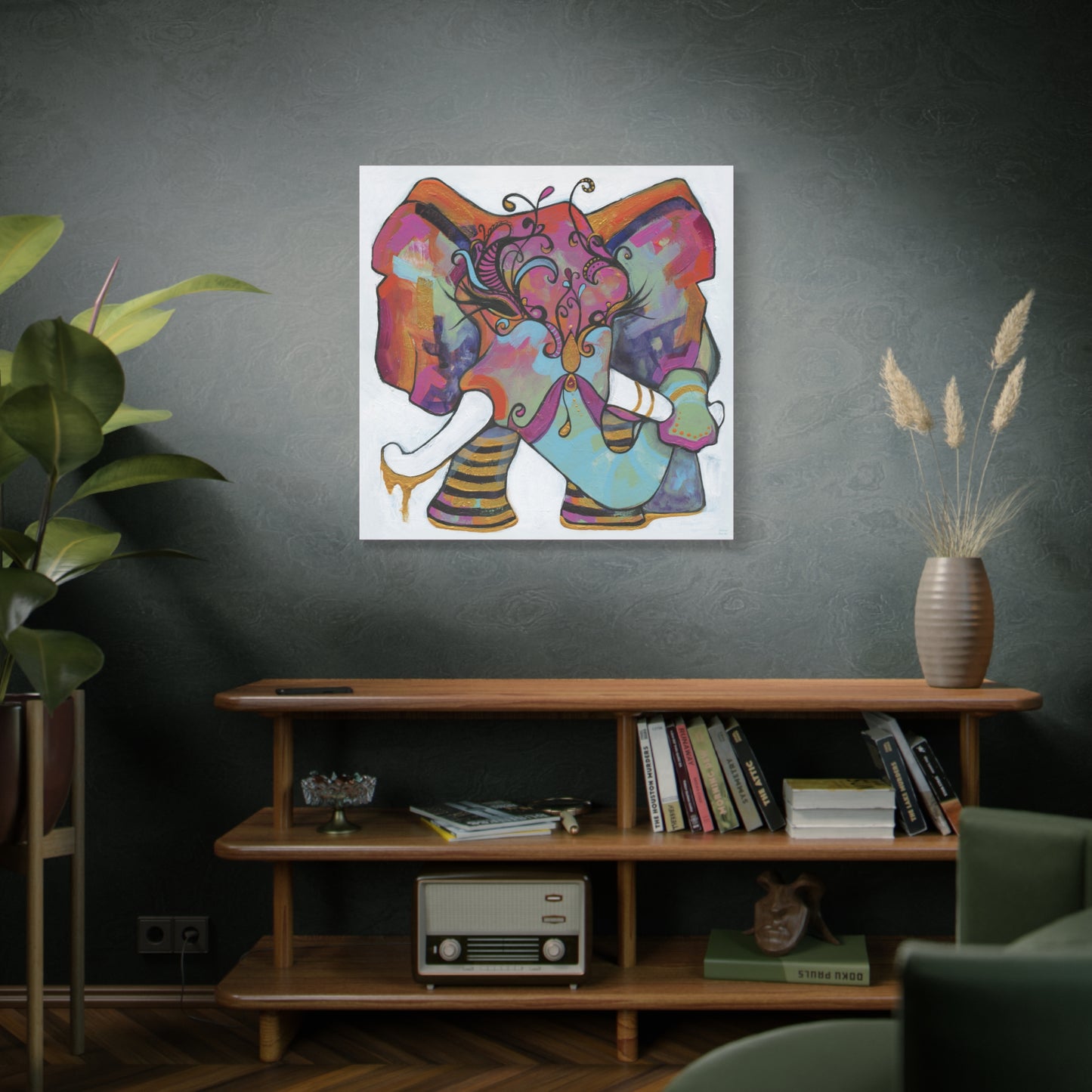 "Masquerade Elephant" Unframed Canvas Hot Pink Edge Reproduction by Zabrina Fine Art