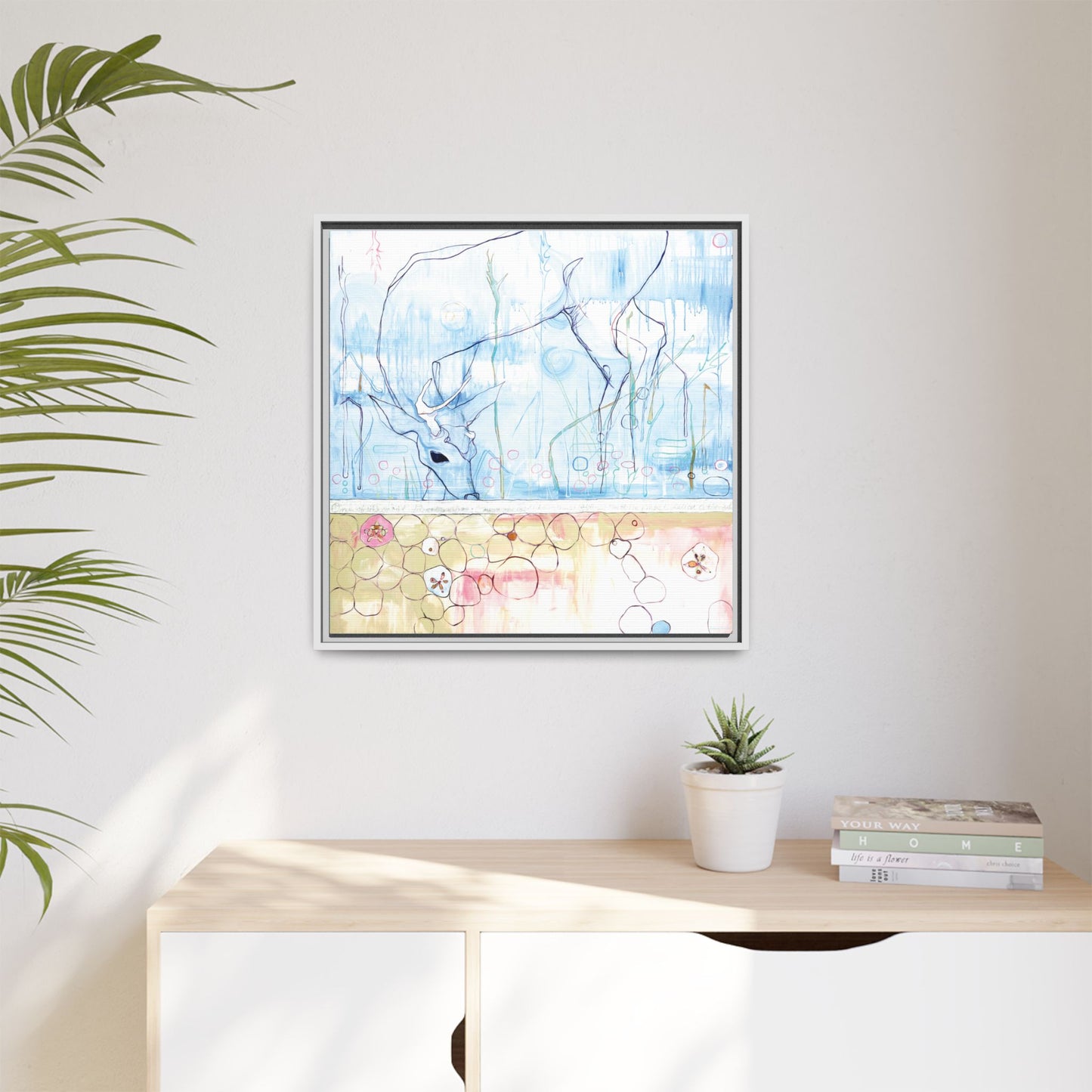 "One Antler Deer" Framed Canvas Fine Art Reproduction by Zabrina Fine Art