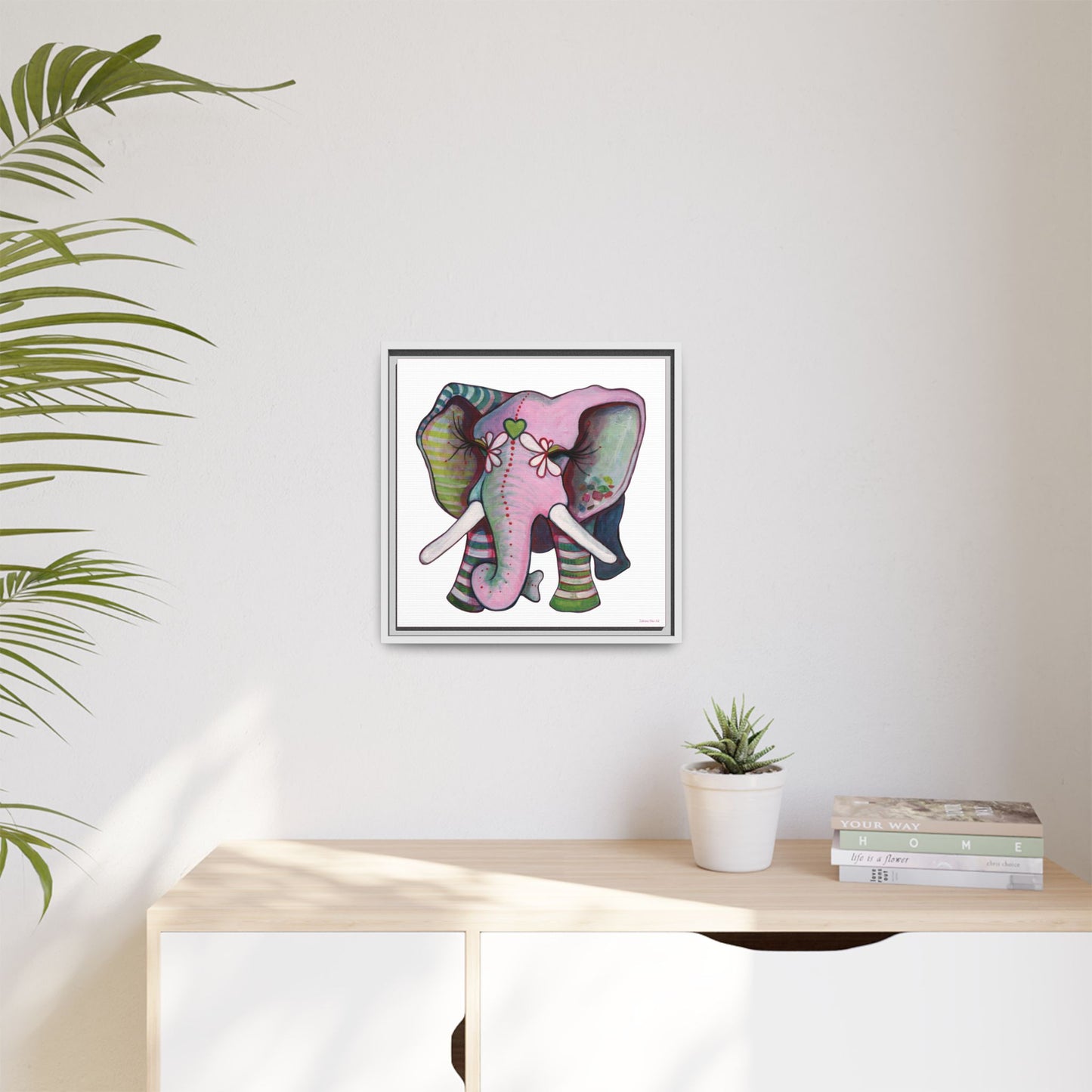 "Green Heart Elephant" Framed Canvas Fine Art Reproduction by Zabrina Fine Art
