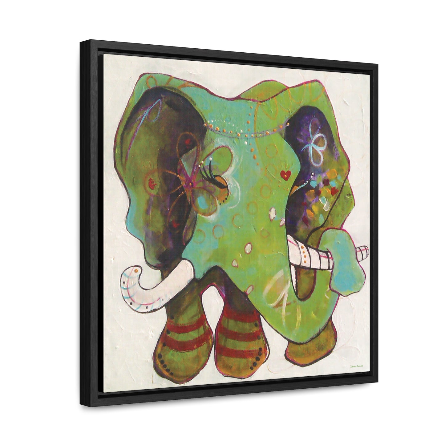 "Green Elephant" Framed Canvas Fine Art Reproduction by Zabrina Fine Art