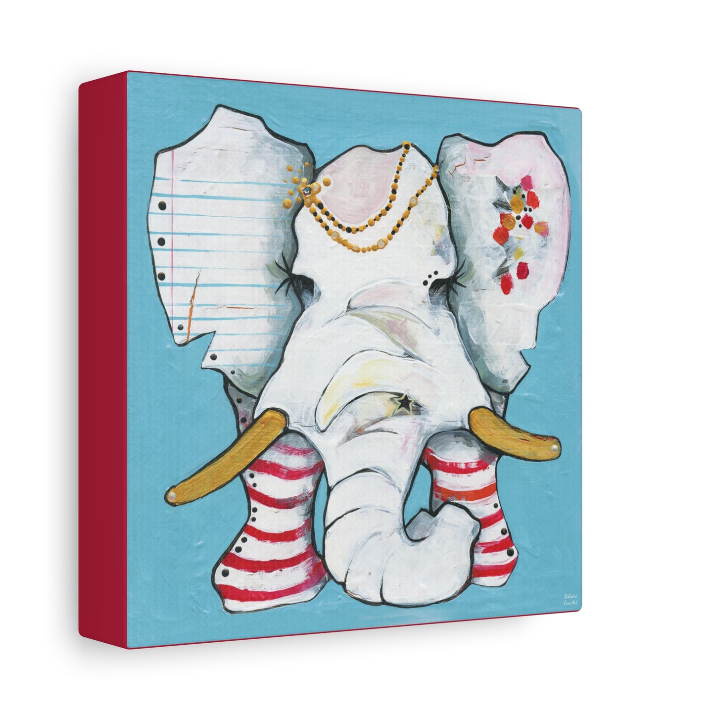 "Red Stripe Elephant" Unframed Canvas Candy Red Edge Reproduction by Zabrina Fine Art