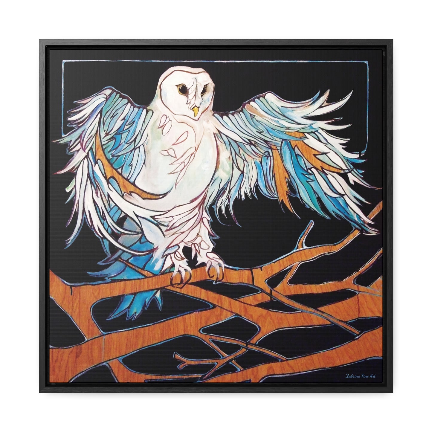 "Blue Owl" Framed Canvas Fine Art Reproduction by Zabrina Fine Art