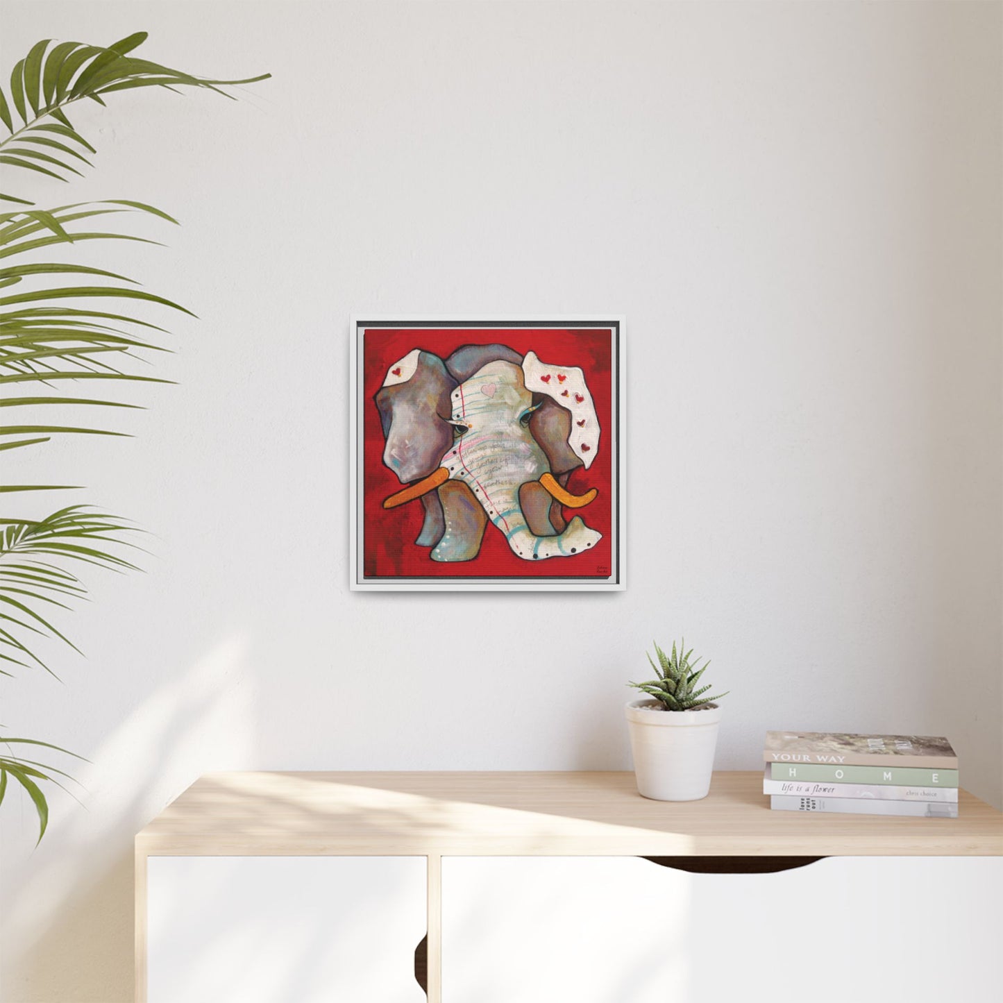 "Red Heart Elephant" Framed Canvas Fine Art Reproduction by Zabrina Fine Art