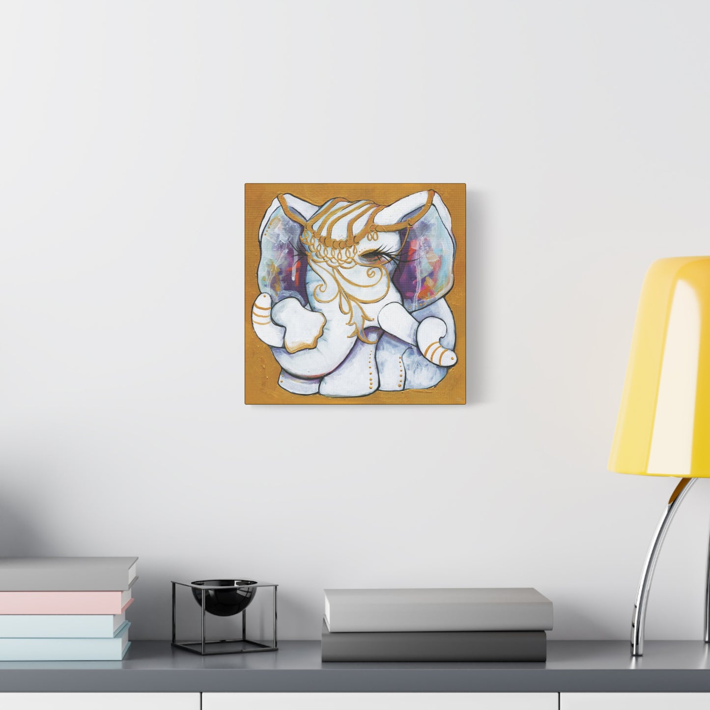 "Gold and White Elephant" Unframed Canvas Black Edge Reproduction by Zabrina Fine Art