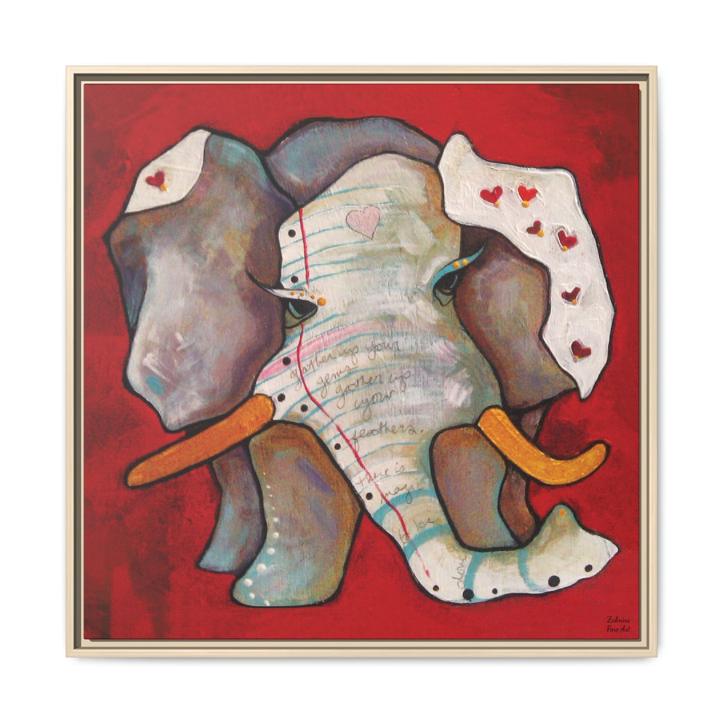"Red Heart Elephant" Framed Canvas Fine Art Reproduction by Zabrina Fine Art