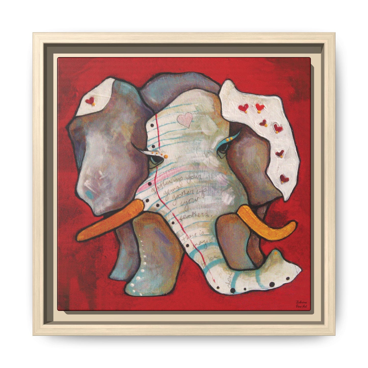 "Red Heart Elephant" Framed Canvas Fine Art Reproduction by Zabrina Fine Art