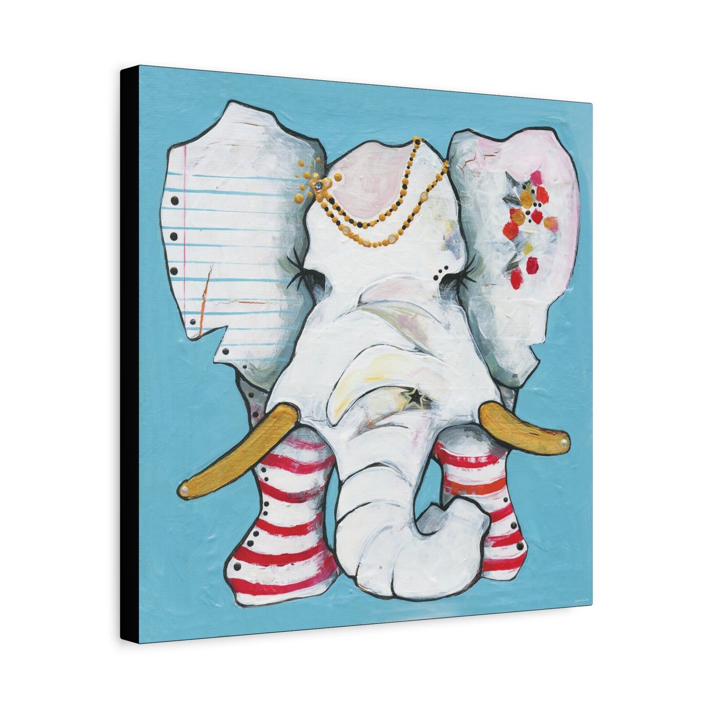 "Red Stripe Elephant" Unframed Canvas Black Edge Reproduction by Zabrina Fine Art