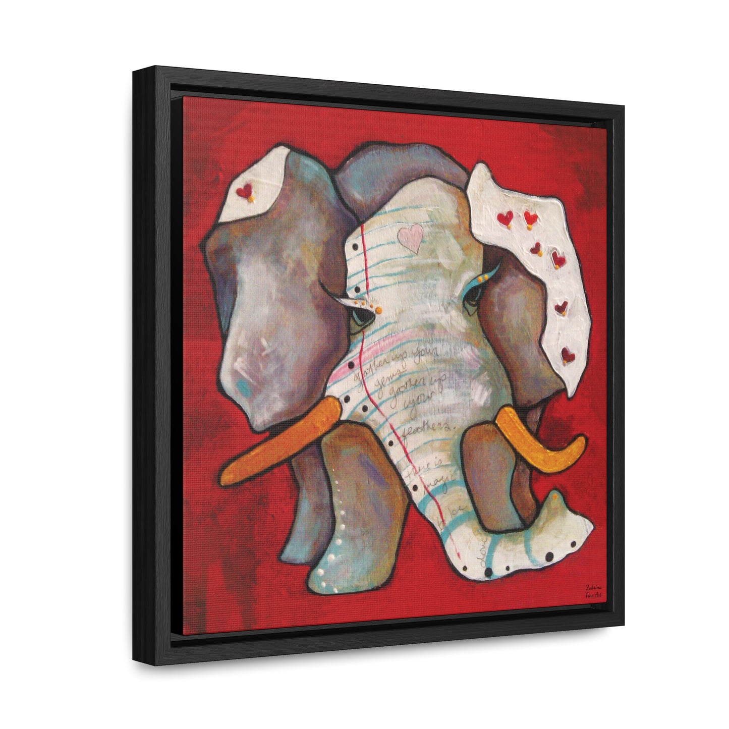 "Red Heart Elephant" Framed Canvas Fine Art Reproduction by Zabrina Fine Art