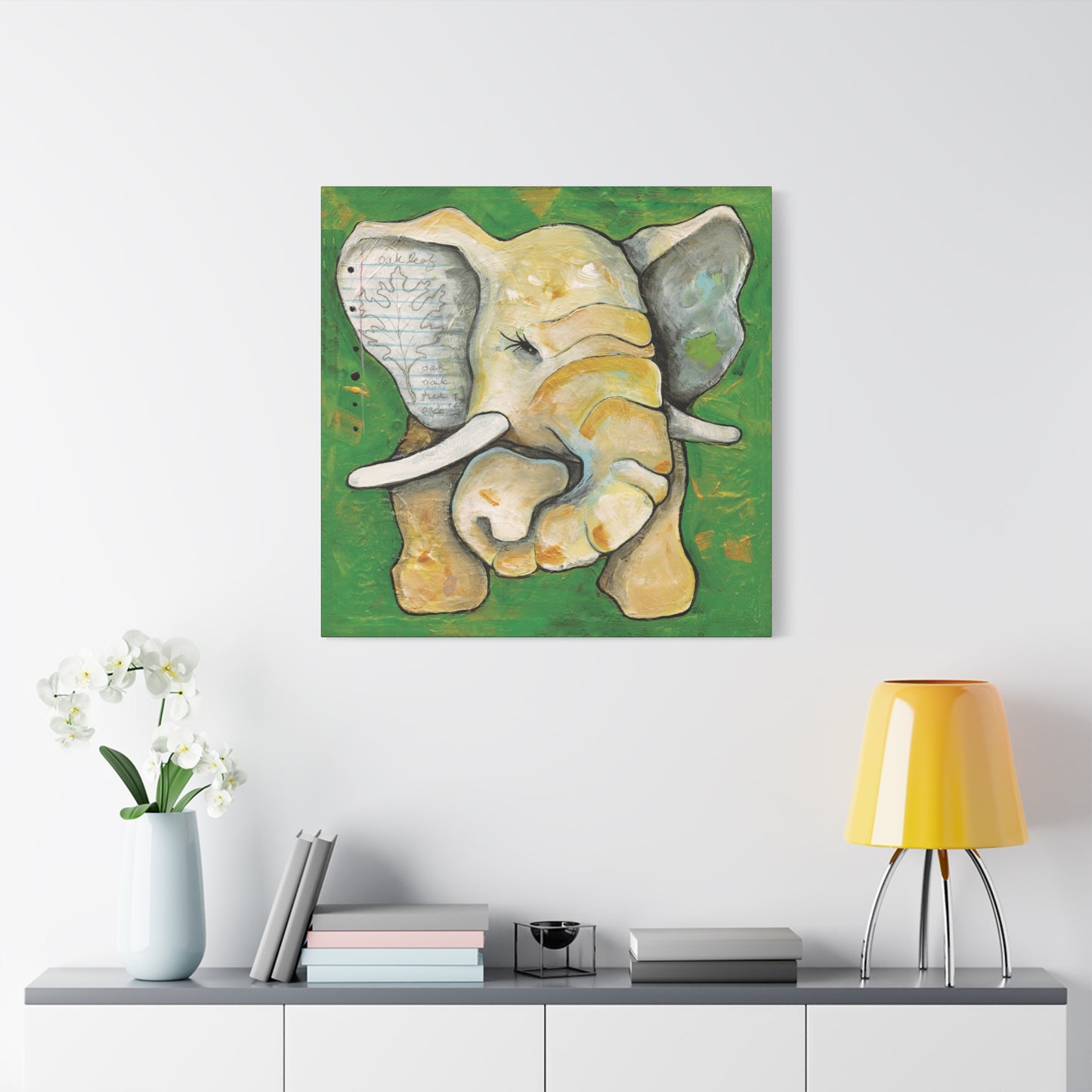 "Oak Leaf Elephant" Unframed Canvas Black Edge Reproduction by Zabrina Fine Art