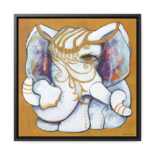 "Gold and White Elephant" Framed Canvas Fine Art Reproduction by Zabrina Fine Art