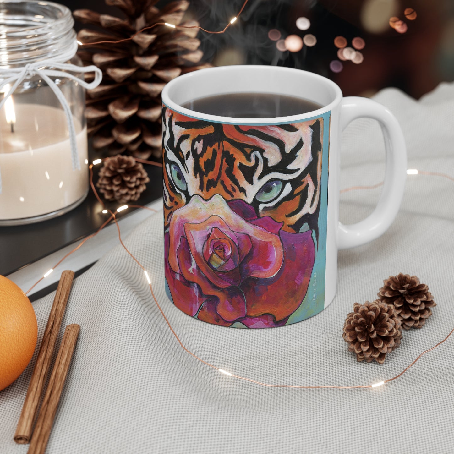 "Tiger Rose" Ceramic Mug by Zabrina Fine Art