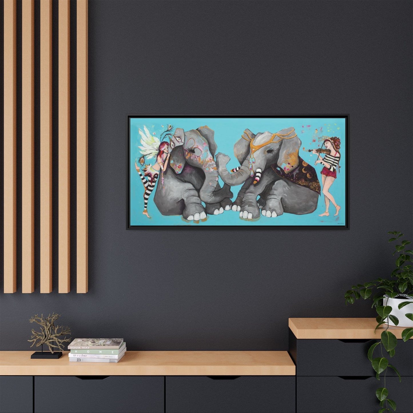 "Elephant Love" Framed Canvas Fine Art Reproduction by Zabrina Fine Art