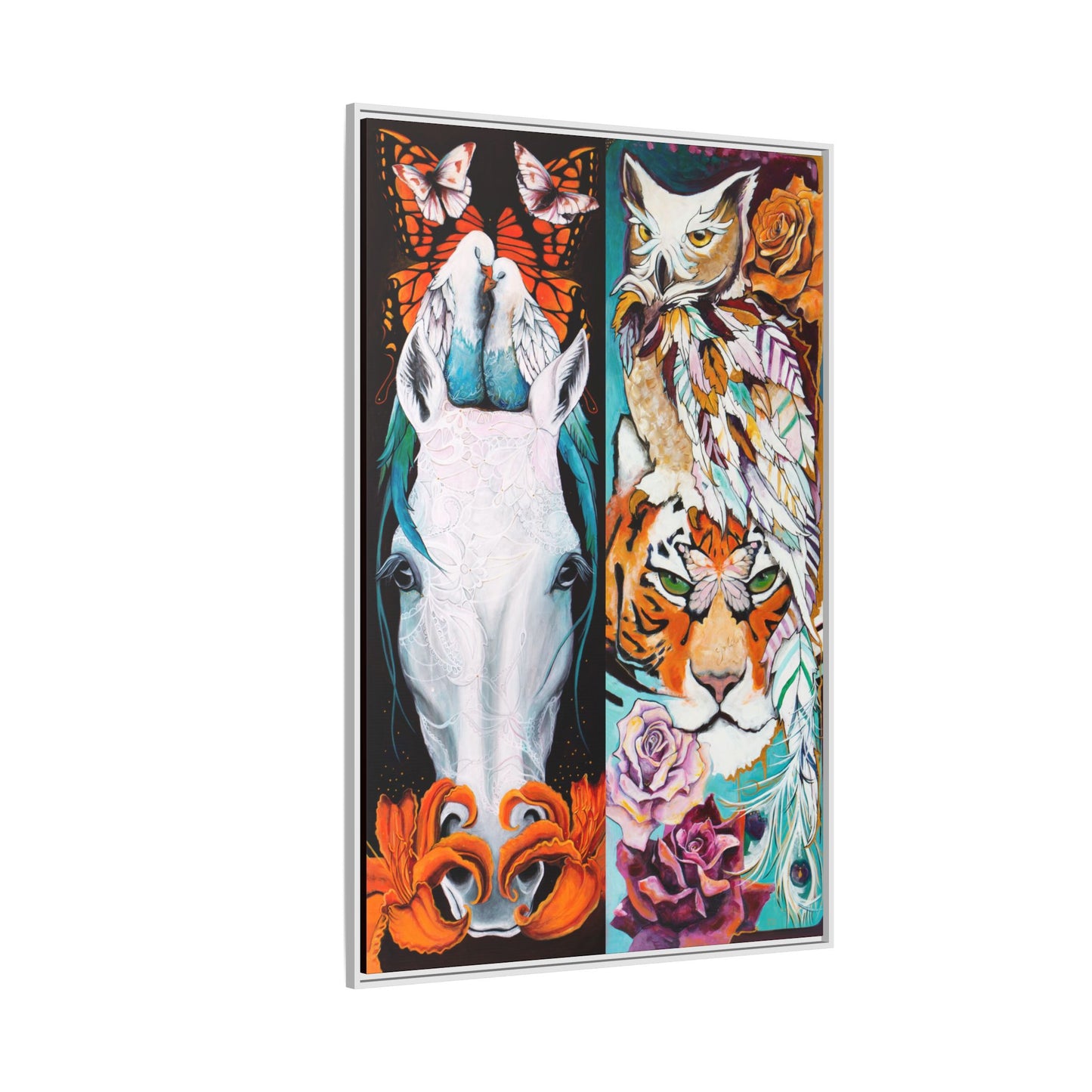 "The Tiger and The Mare" Framed Canvas Fine Art Reproduction by Zabrina Fine Art
