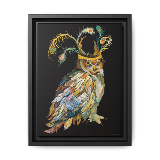 "Owl In A Peacock Crown" Framed Canvas Fine Art Reproduction by Zabrina Fine Art
