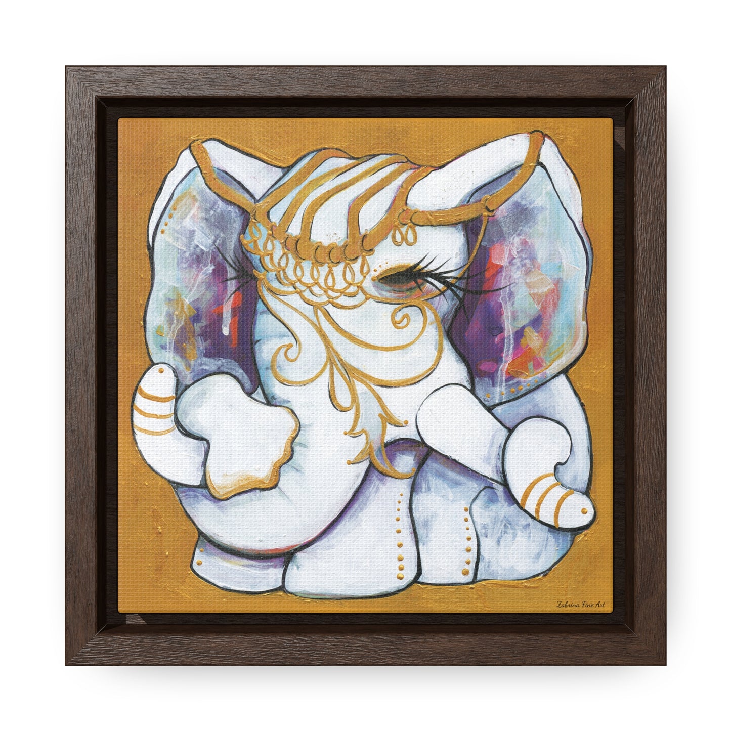 "Gold and White Elephant" Framed Canvas Fine Art Reproduction by Zabrina Fine Art