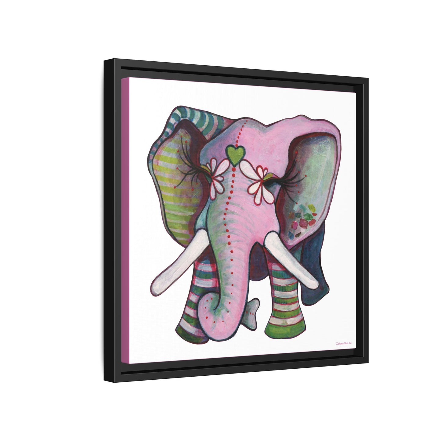 "Green Heart Elephant" Framed Canvas Fine Art Reproduction by Zabrina Fine Art