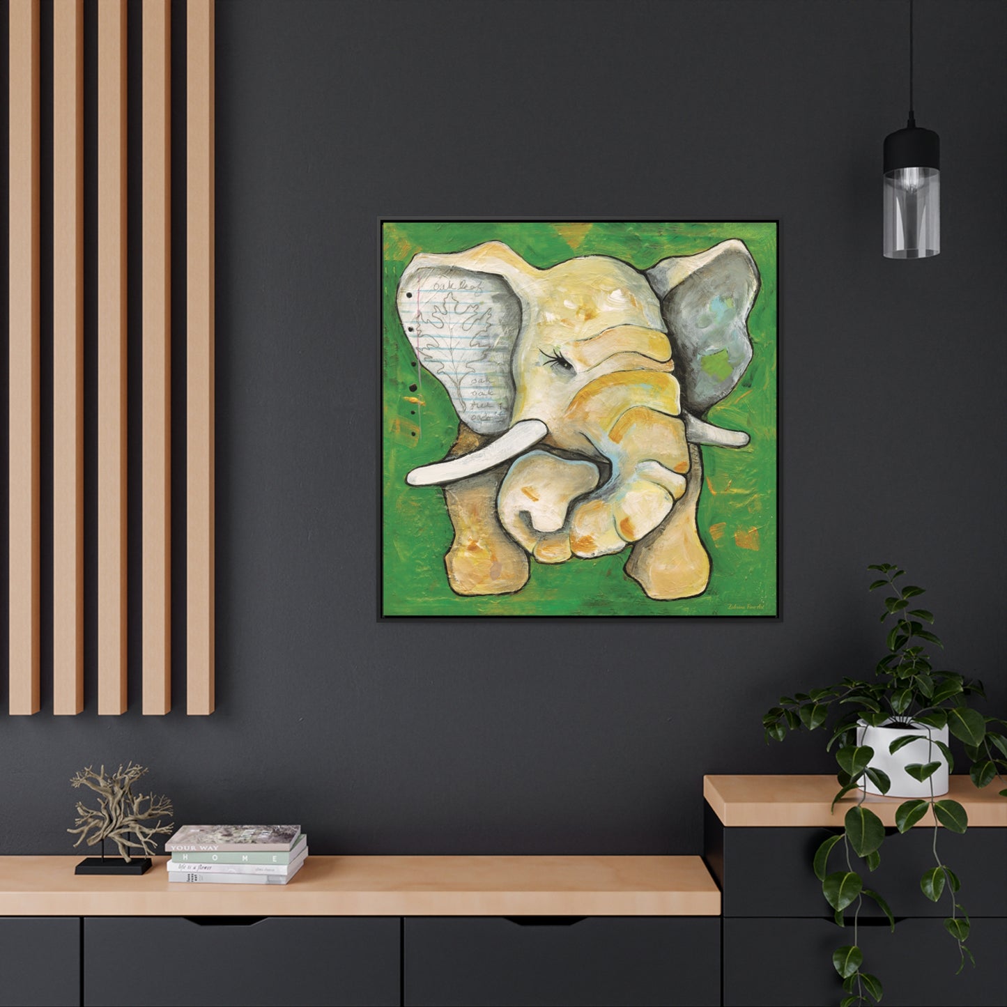 "Oak Leaf Elephant" Framed Canvas Fine Art Reproduction by Zabrina Fine Art