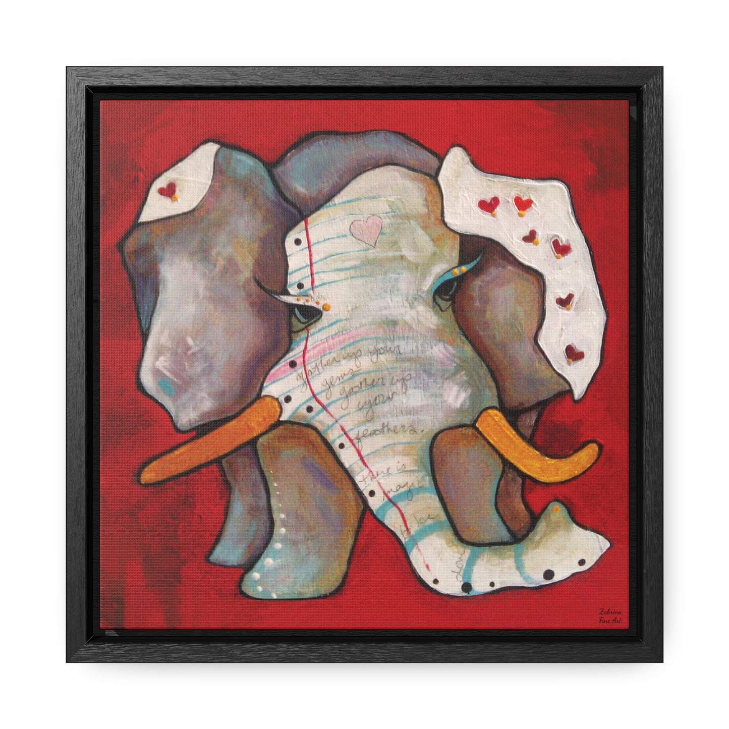 "Red Heart Elephant" Framed Canvas Fine Art Reproduction by Zabrina Fine Art