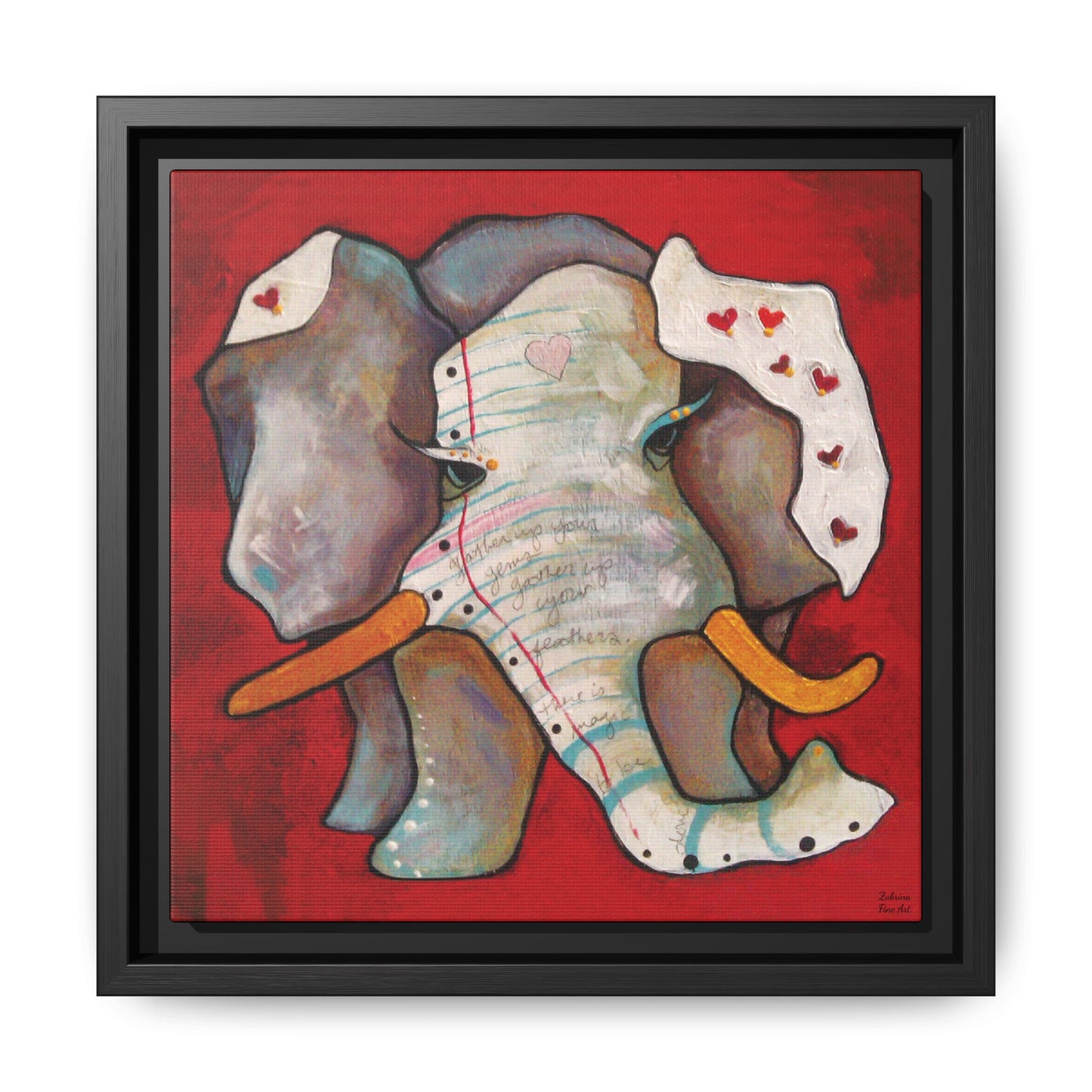 "Red Heart Elephant" Framed Canvas Fine Art Reproduction by Zabrina Fine Art