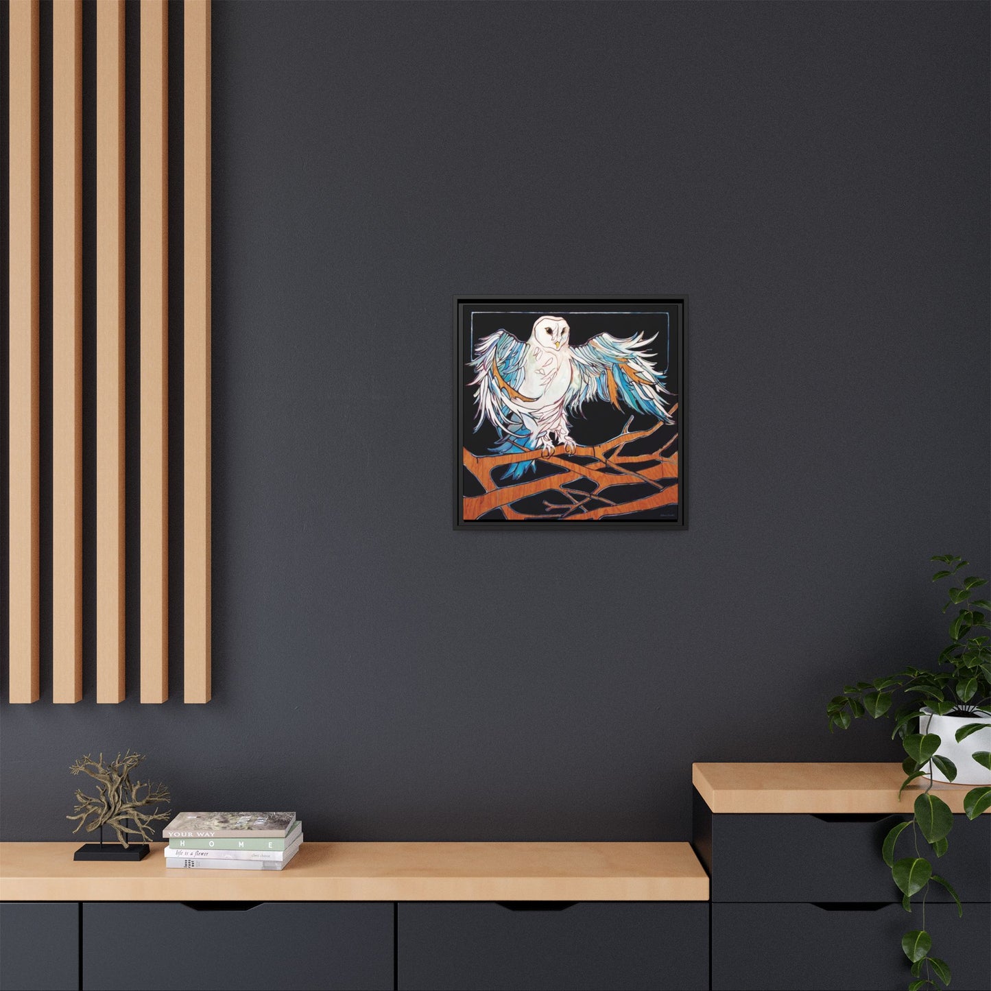 "Blue Owl" Framed Canvas Fine Art Reproduction by Zabrina Fine Art