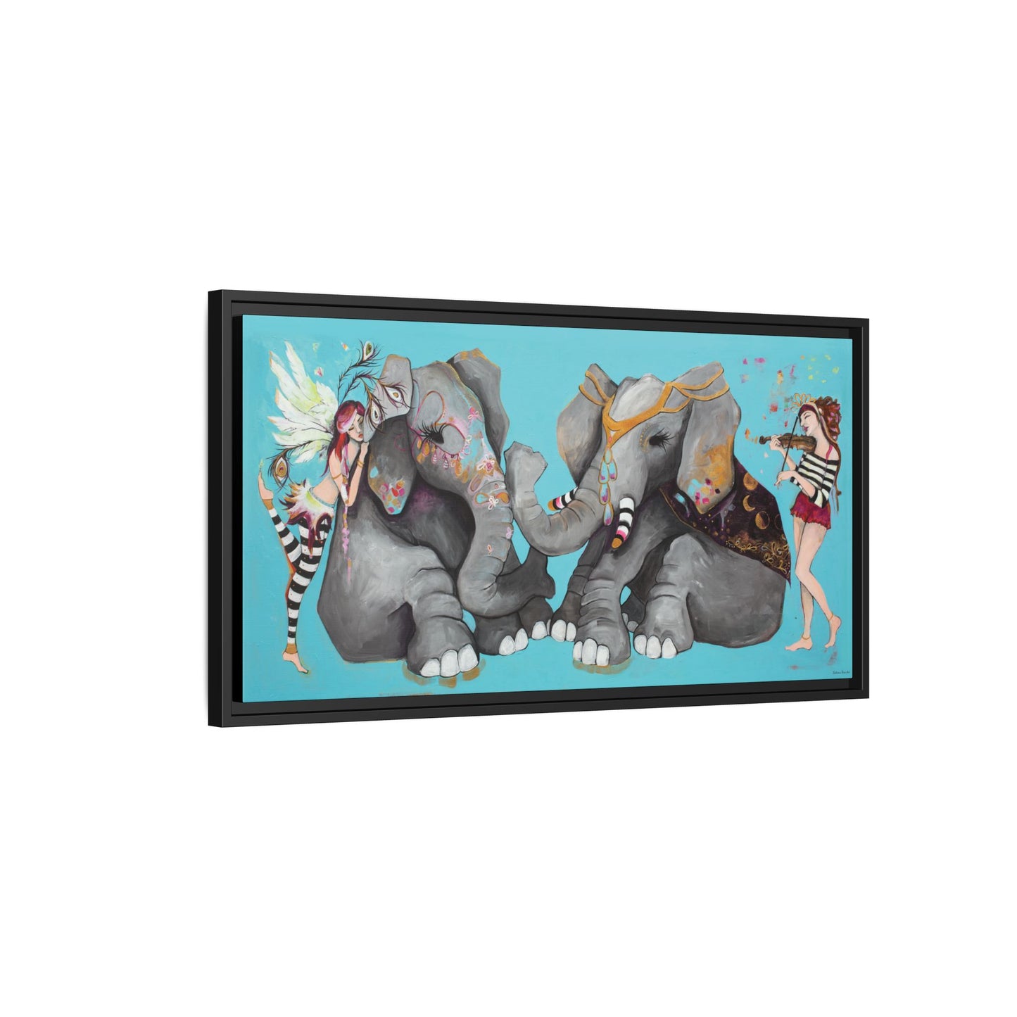 "Elephant Love" Framed Canvas Fine Art Reproduction by Zabrina Fine Art