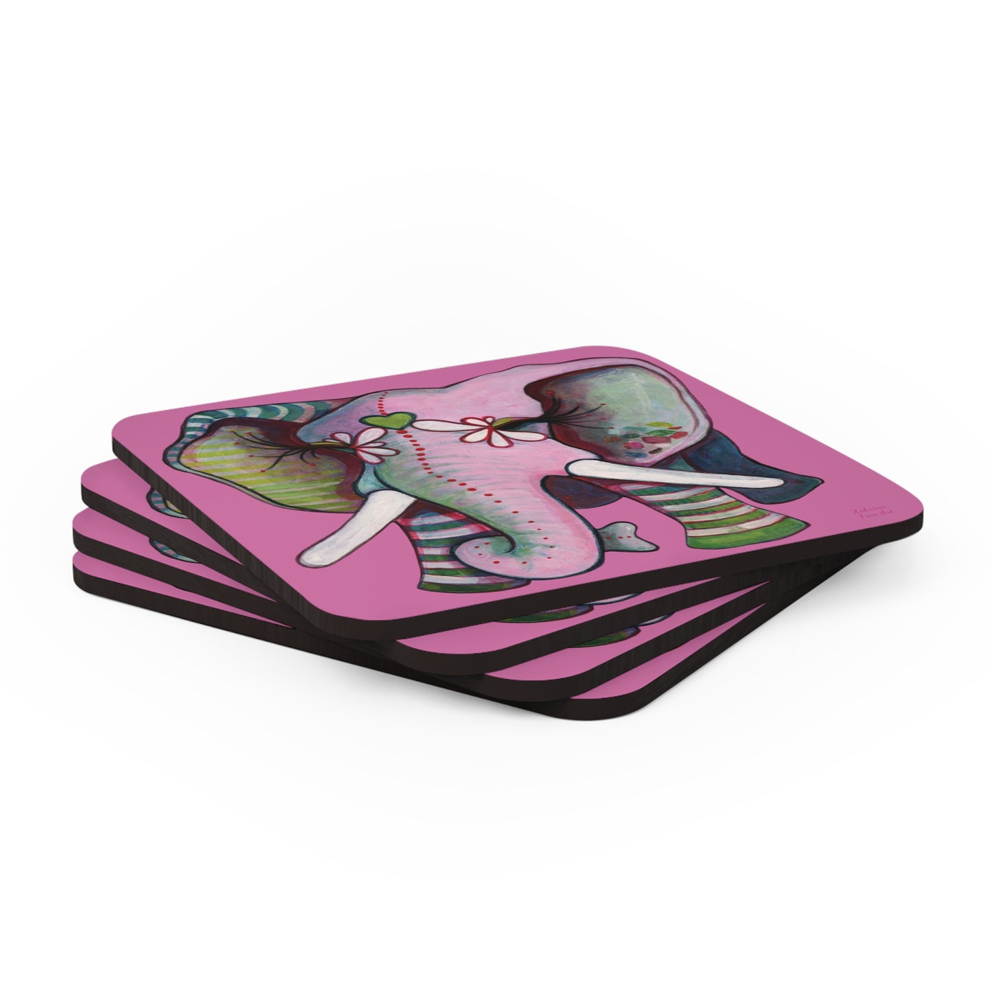 "Pink Elephant" Coaster Set by Zabrina Fine Art