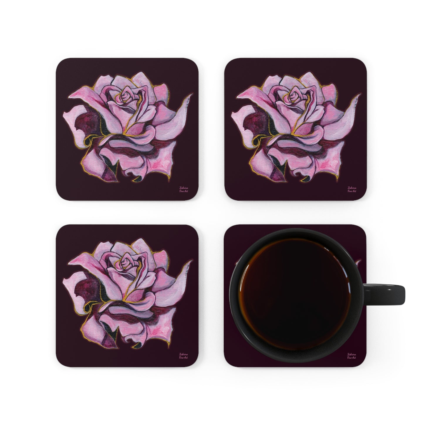 "Gilded Rose" Coaster Set by Zabrina Fine Art