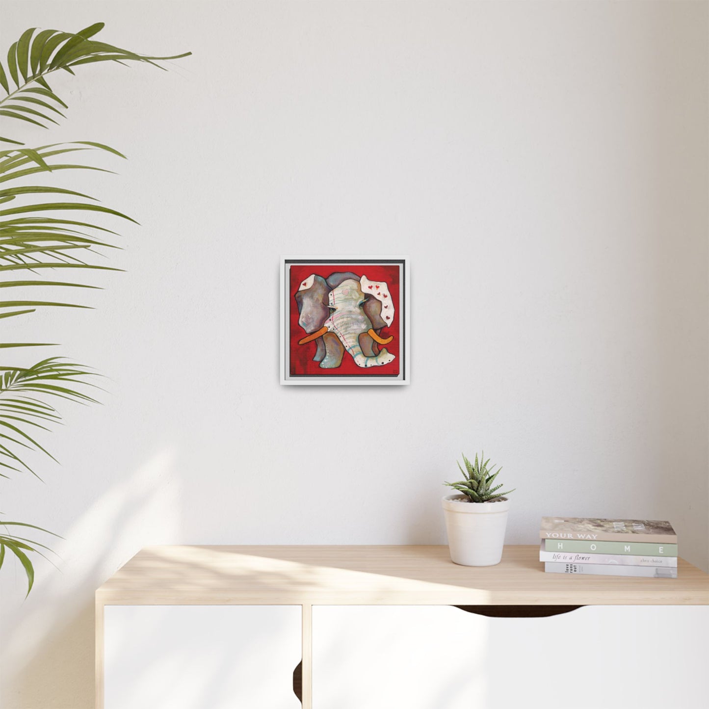 "Red Heart Elephant" Framed Canvas Fine Art Reproduction by Zabrina Fine Art