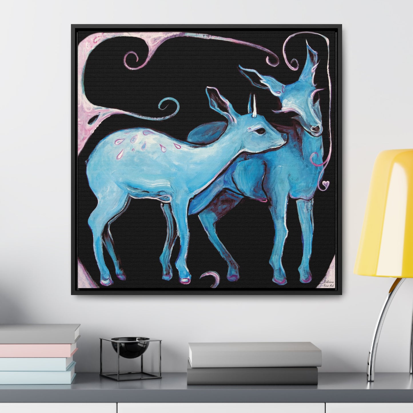 "Deer Love" Framed Canvas Fine Art Reproduction by Zabrina Fine Art