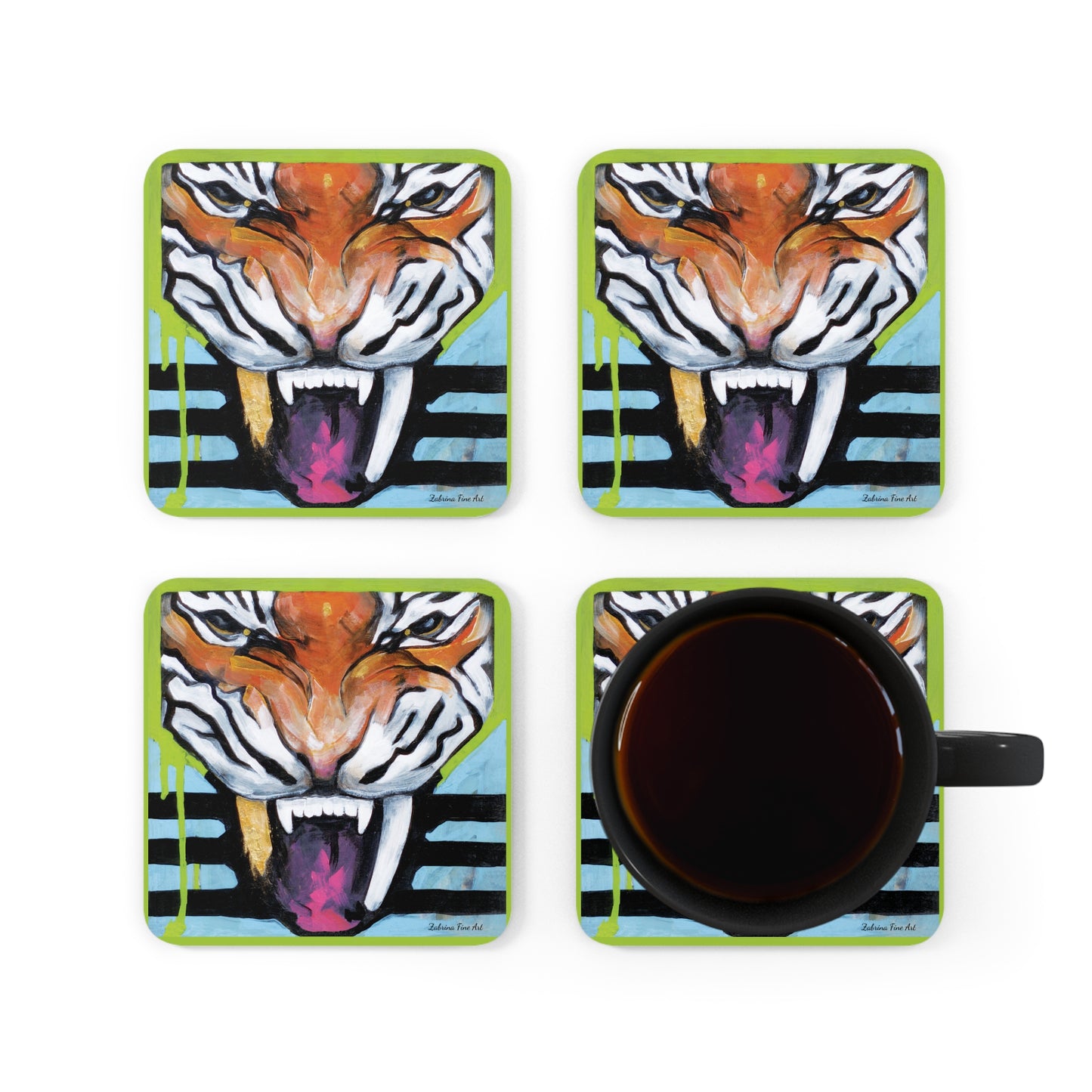 "Tiger Fang" Coaster Set by Zabrina Fine Art