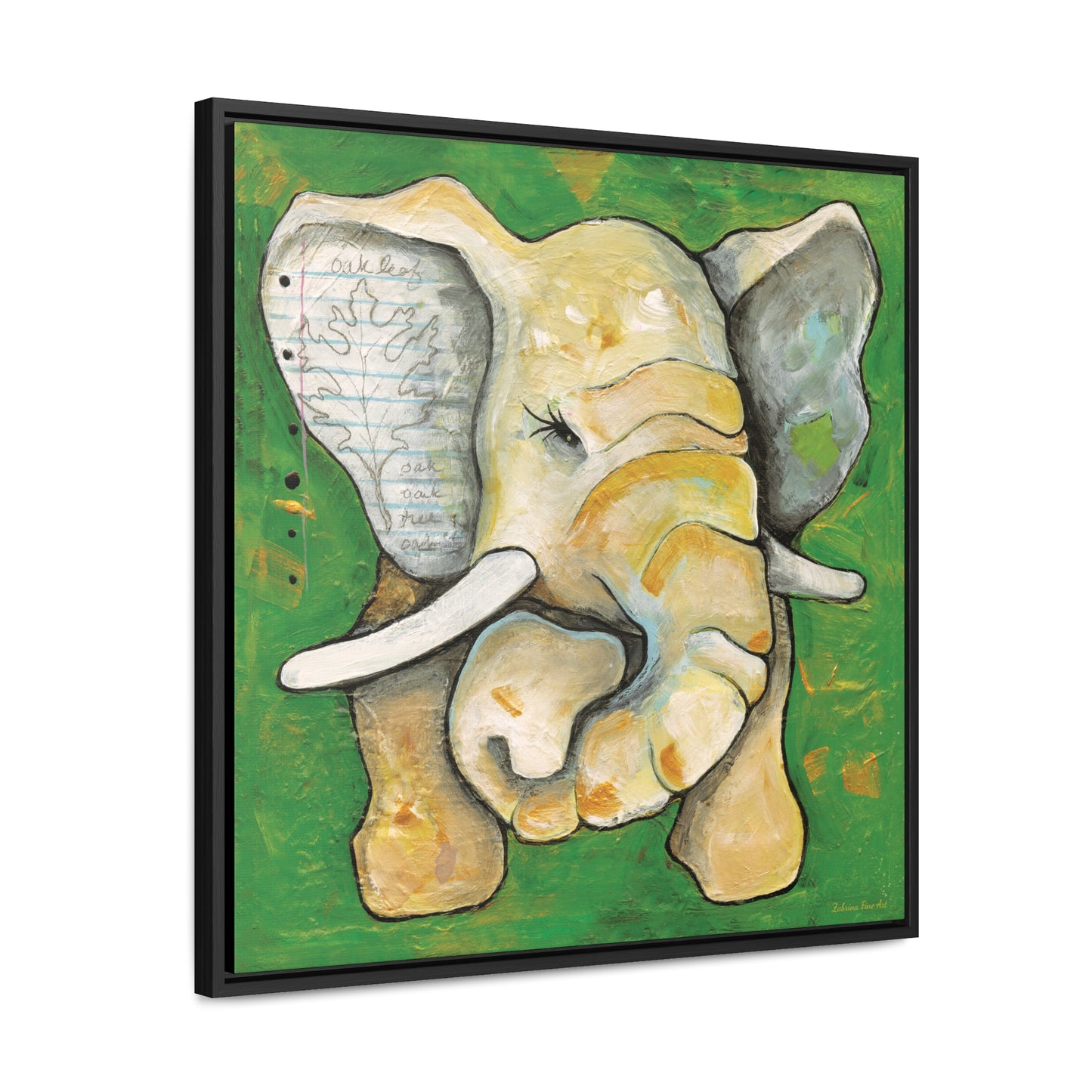 "Oak Leaf Elephant" Framed Canvas Fine Art Reproduction by Zabrina Fine Art