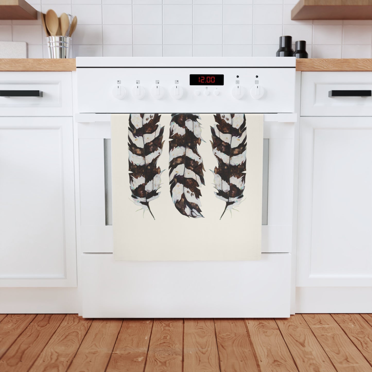 "Three Feathers" Cotton Tea Towel by Zabrina Fine Art