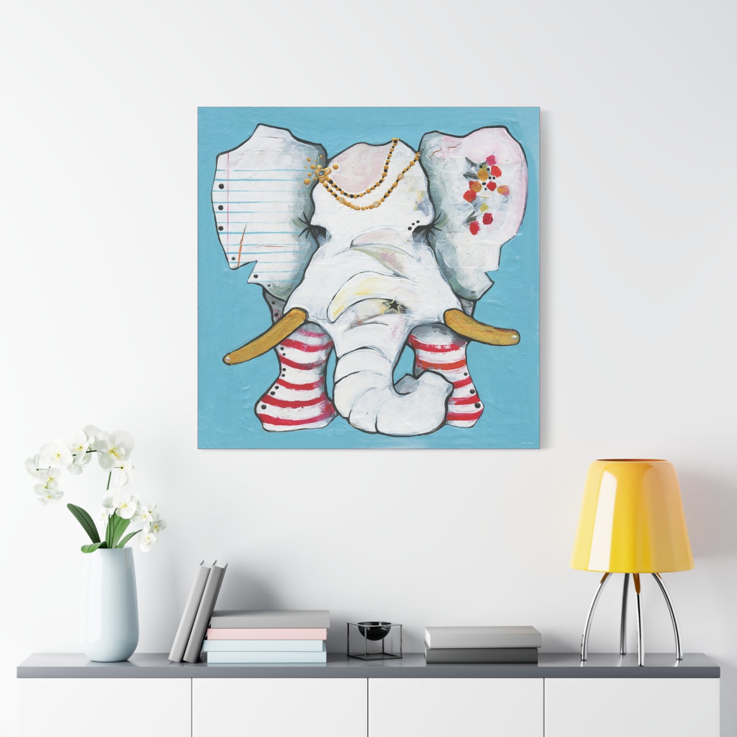 "Red Stripe Elephant" Unframed Canvas Candy Red Edge Reproduction by Zabrina Fine Art