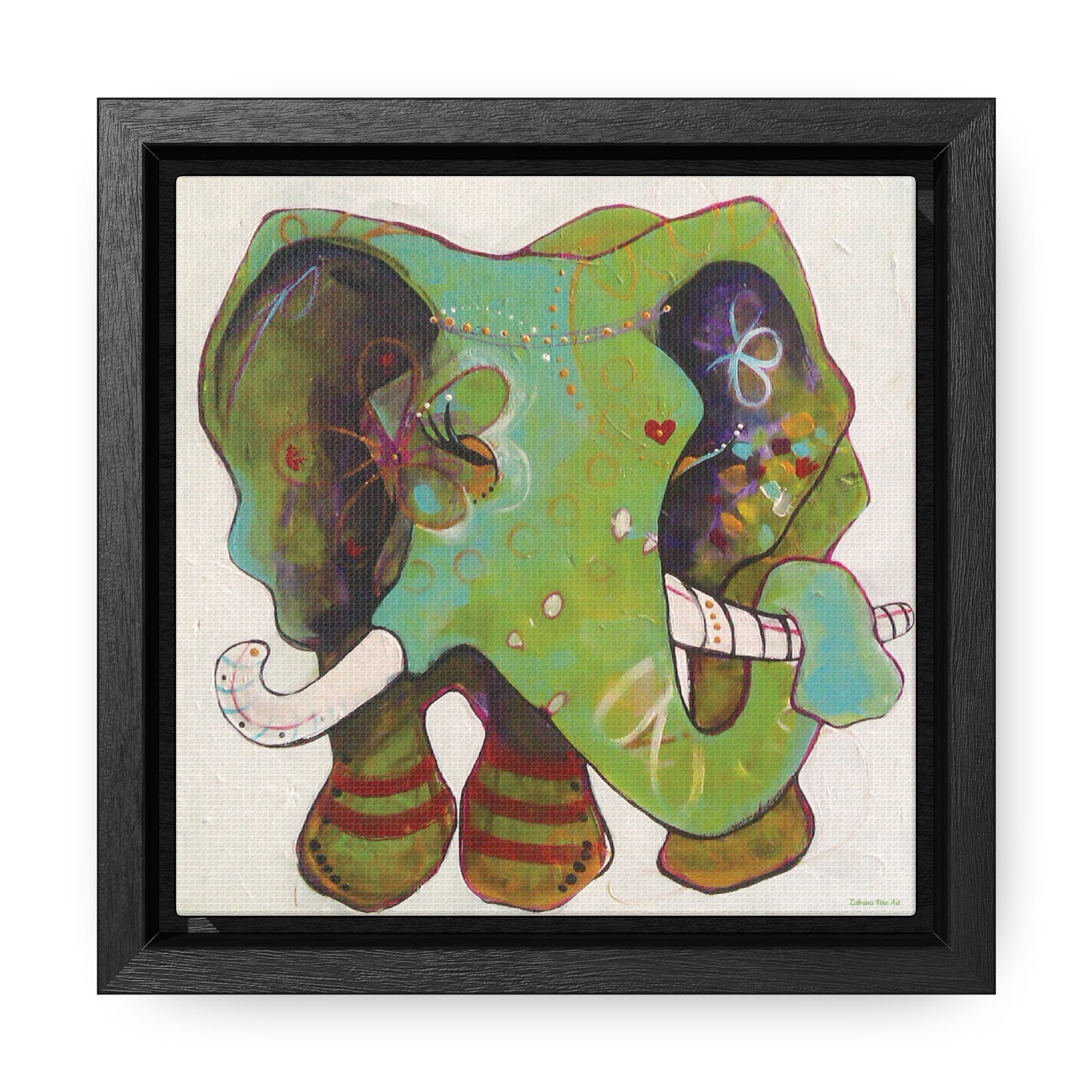 "Green Elephant" Framed Canvas Fine Art Reproduction by Zabrina Fine Art