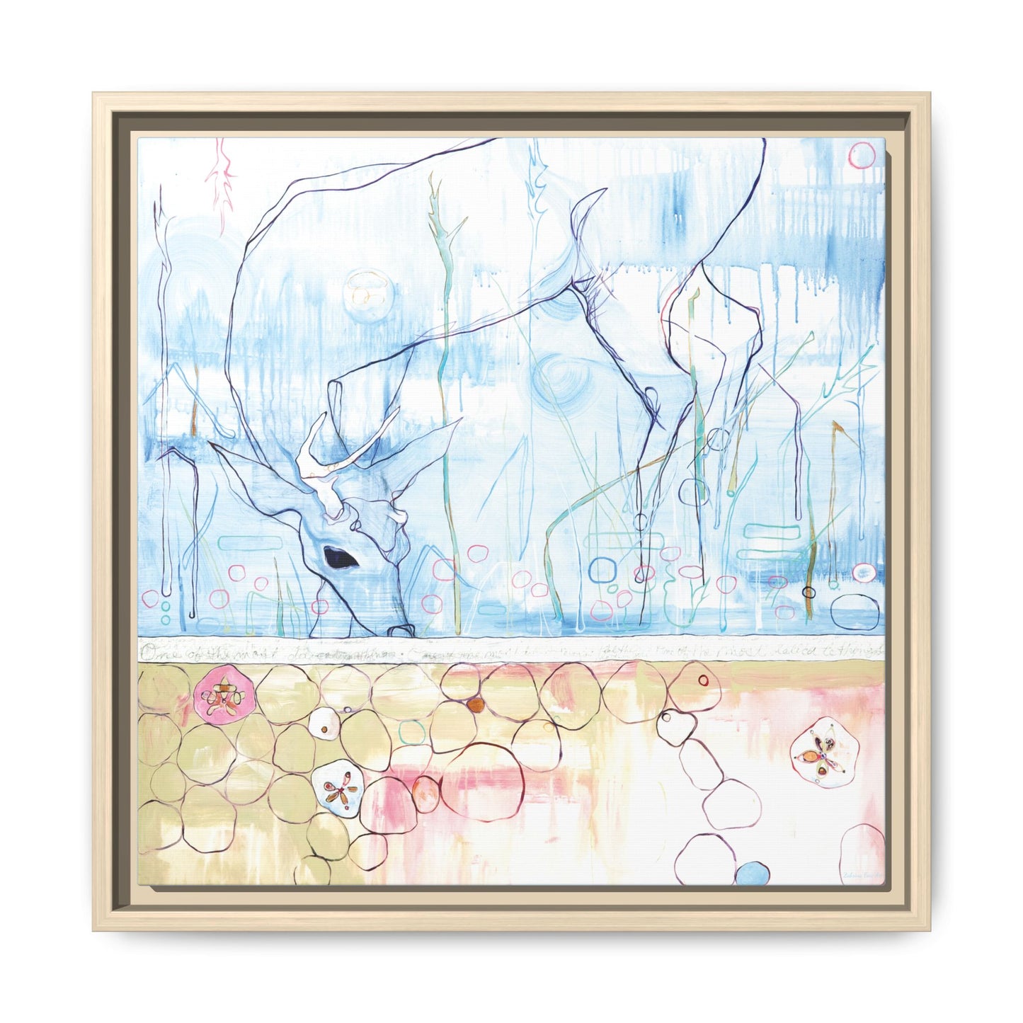 "One Antler Deer" Framed Canvas Fine Art Reproduction by Zabrina Fine Art