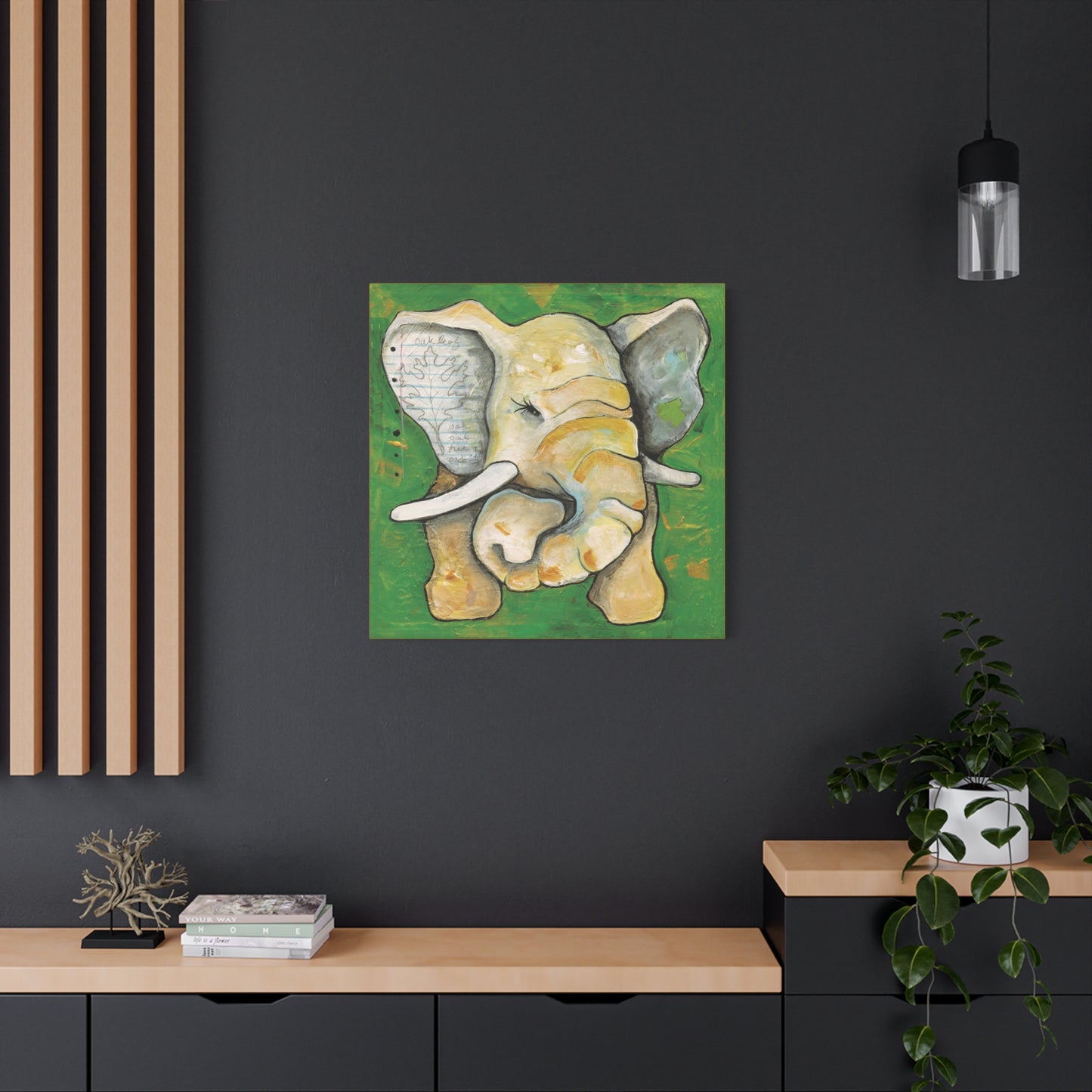 "Oak Leaf Elephant" Unframed Canvas Yellow Edge Reproduction by Zabrina Fine Art