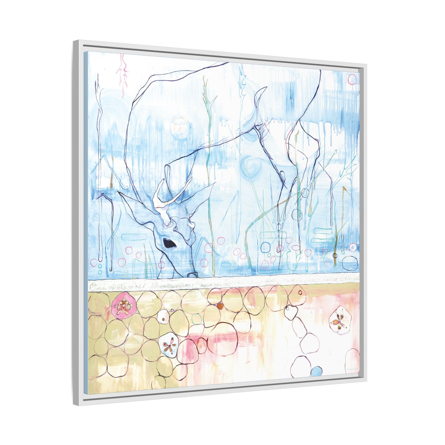 "One Antler Deer" Framed Canvas Fine Art Reproduction by Zabrina Fine Art
