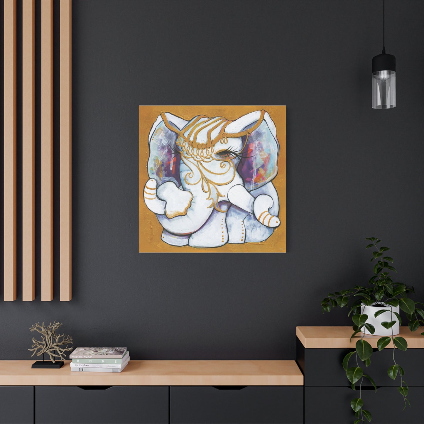 "Gold and White Elephant" Unframed Canvas Regent St Blue Edge Reproduction by Zabrina Fine Art