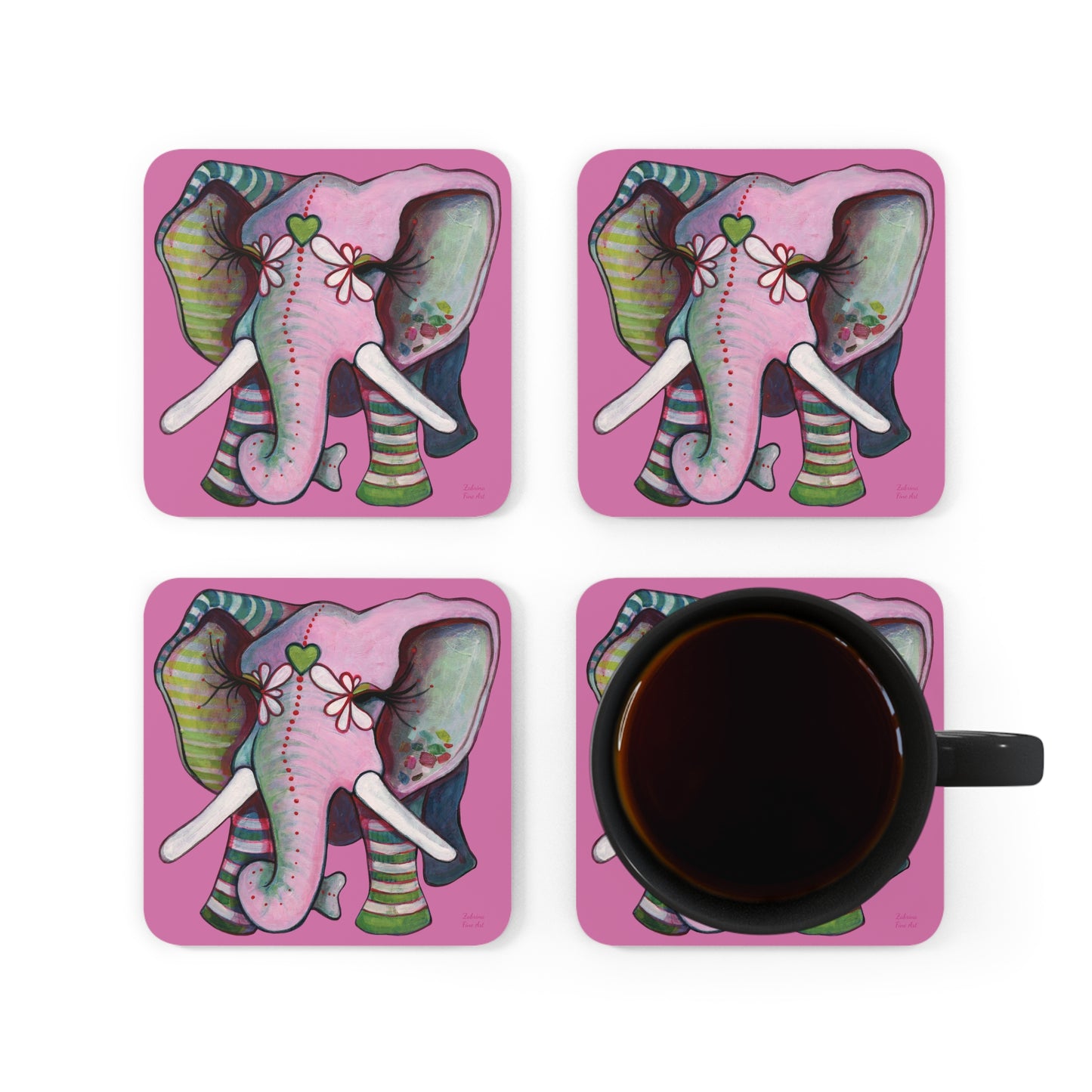 "Pink Elephant" Coaster Set by Zabrina Fine Art