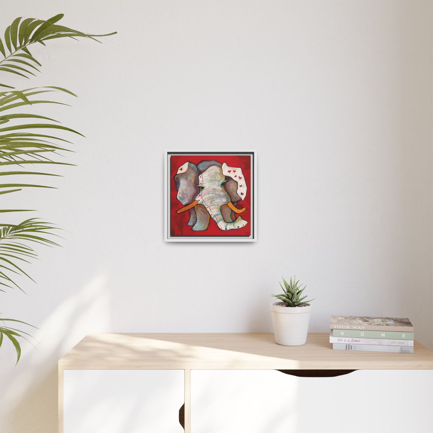 "Red Heart Elephant" Framed Canvas Fine Art Reproduction by Zabrina Fine Art