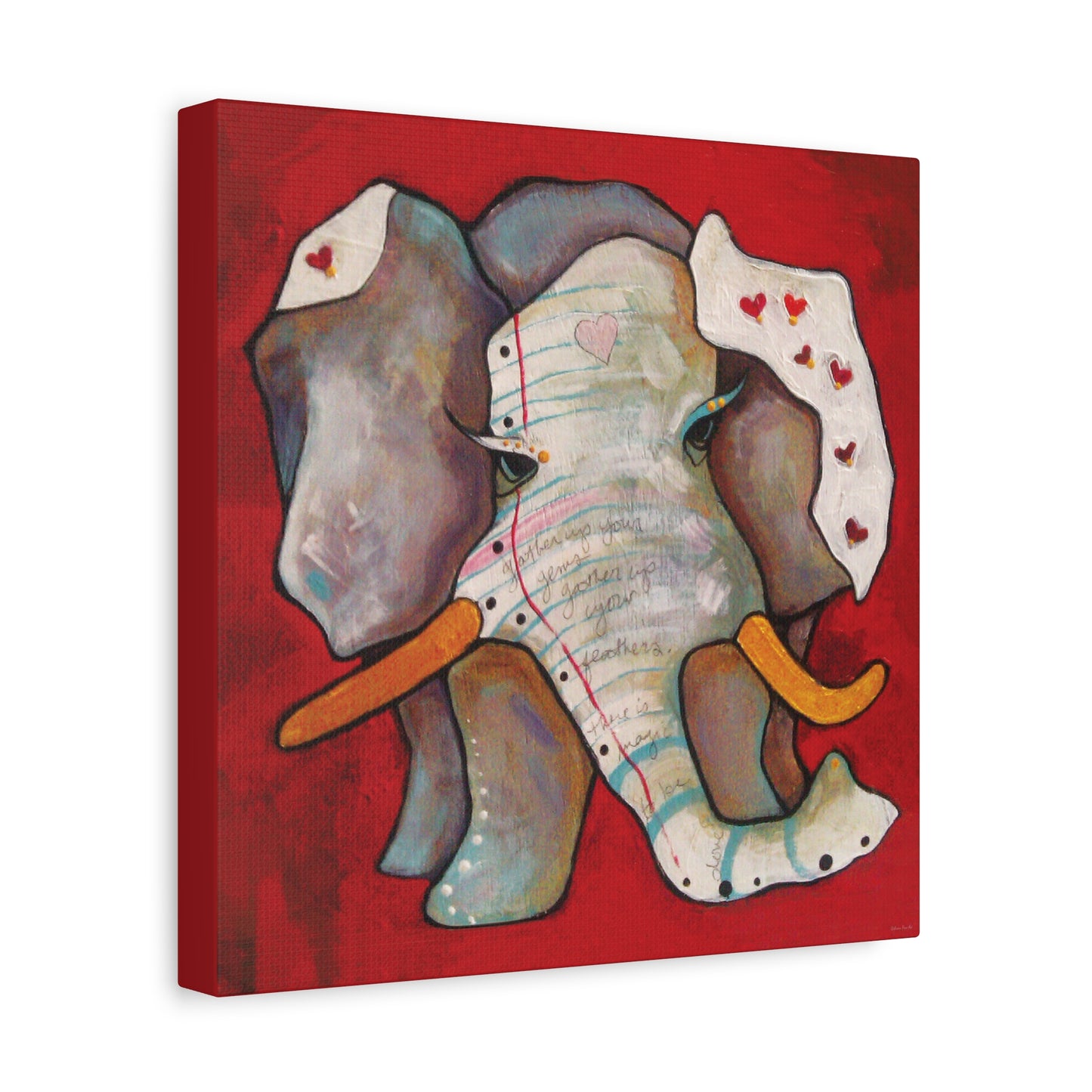 "Red Heart Elephant" Unframed Canvas Red Edge Reproduction by Zabrina Fine Art