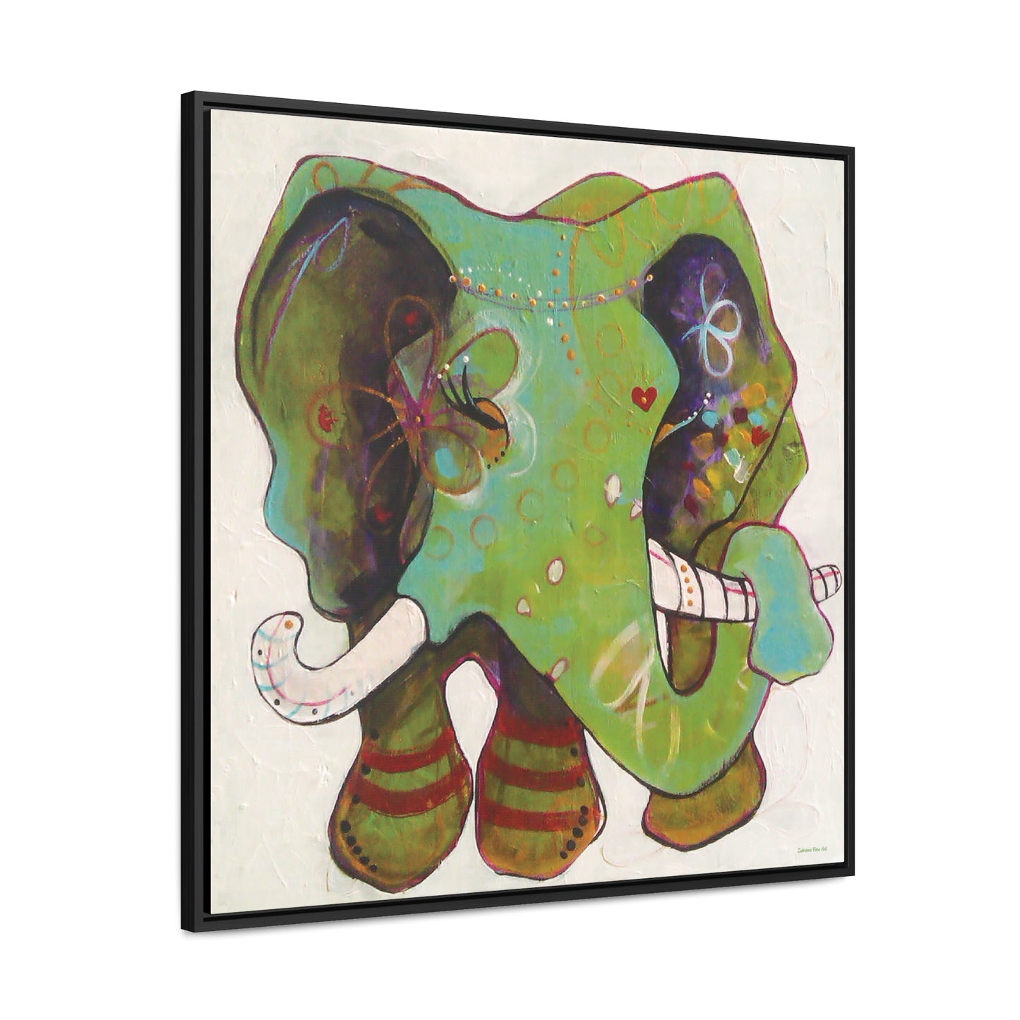 "Green Elephant" Framed Canvas Fine Art Reproduction by Zabrina Fine Art